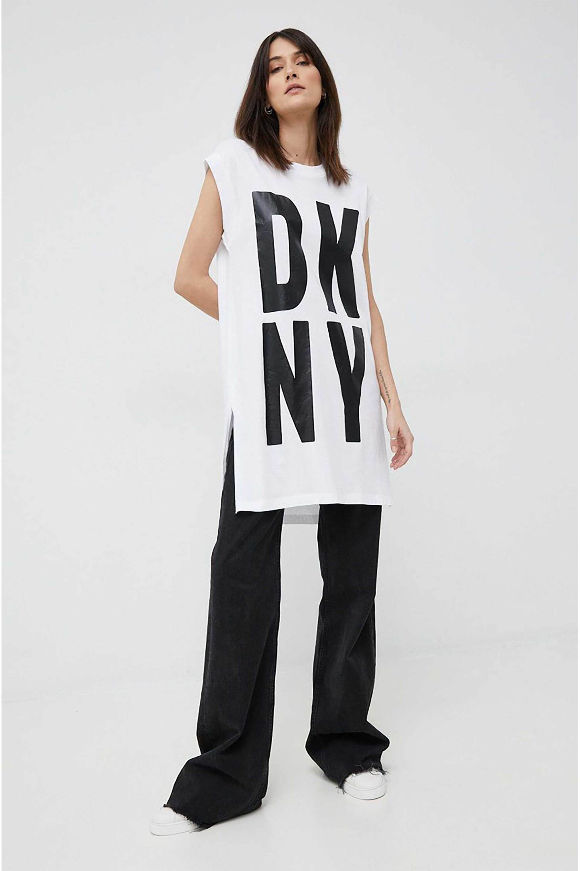 DKNY DKNY γυναικεία μακριά μπλούζα με σταμπωτό λογότυπο - P1RHRB2M Λευκό - 2