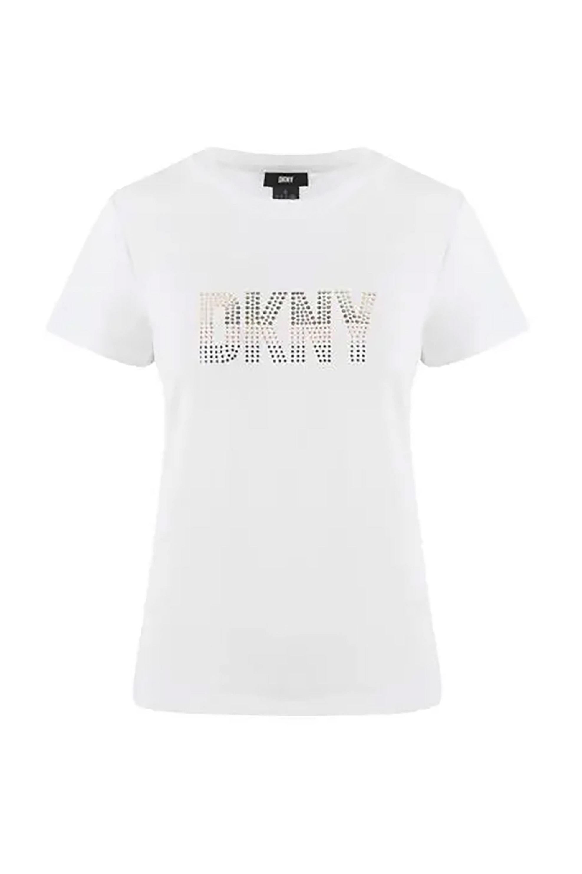 DKNY γυναικείο T-shirt με λογότυπο με πούλιες και στρας - P4DHEWNA Λευκό
