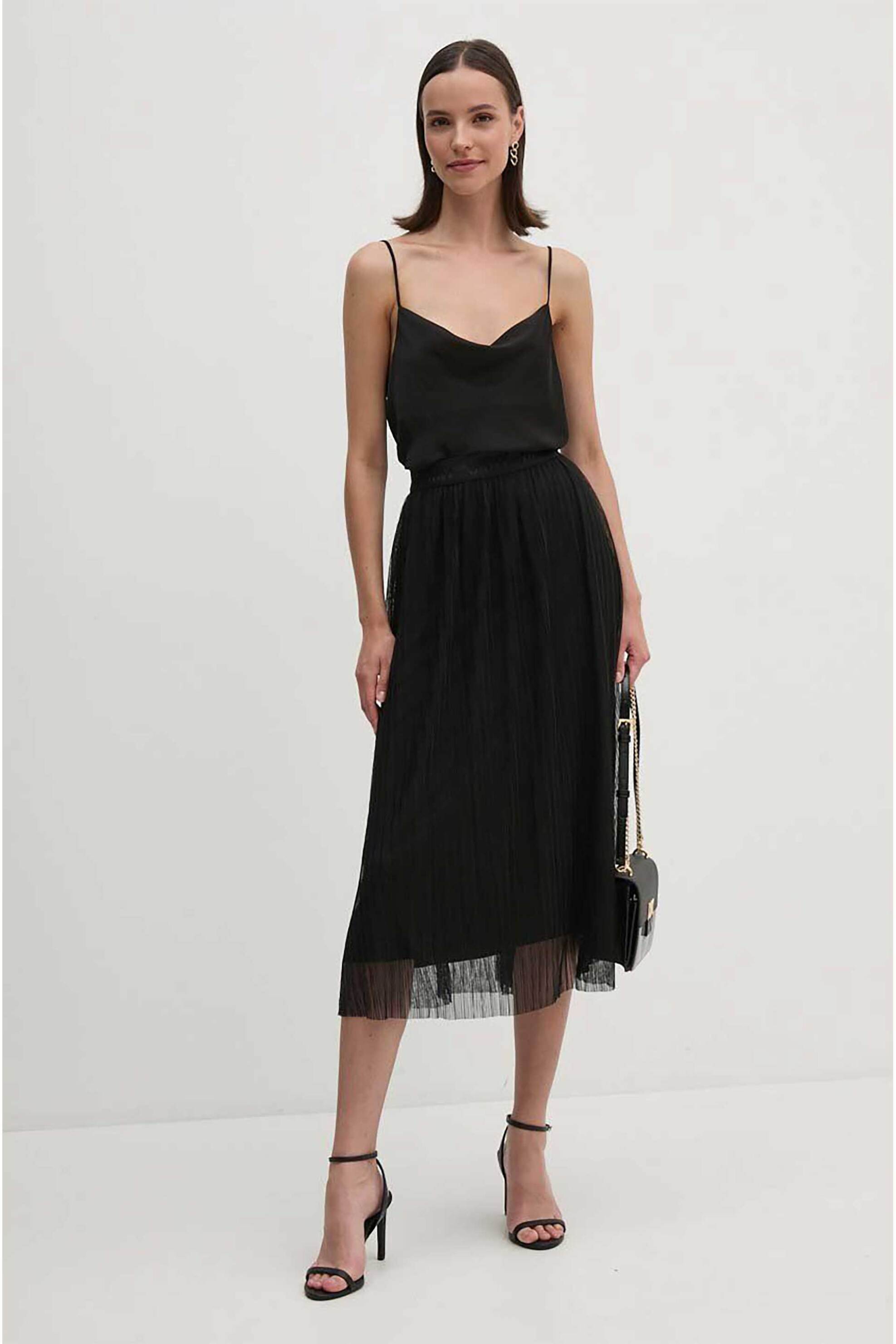 DKNY DKNY γυναικεία τούλινη midi φούστα ψηλόμεση με ελαστική μέση - P4DGSM37 Μαύρο