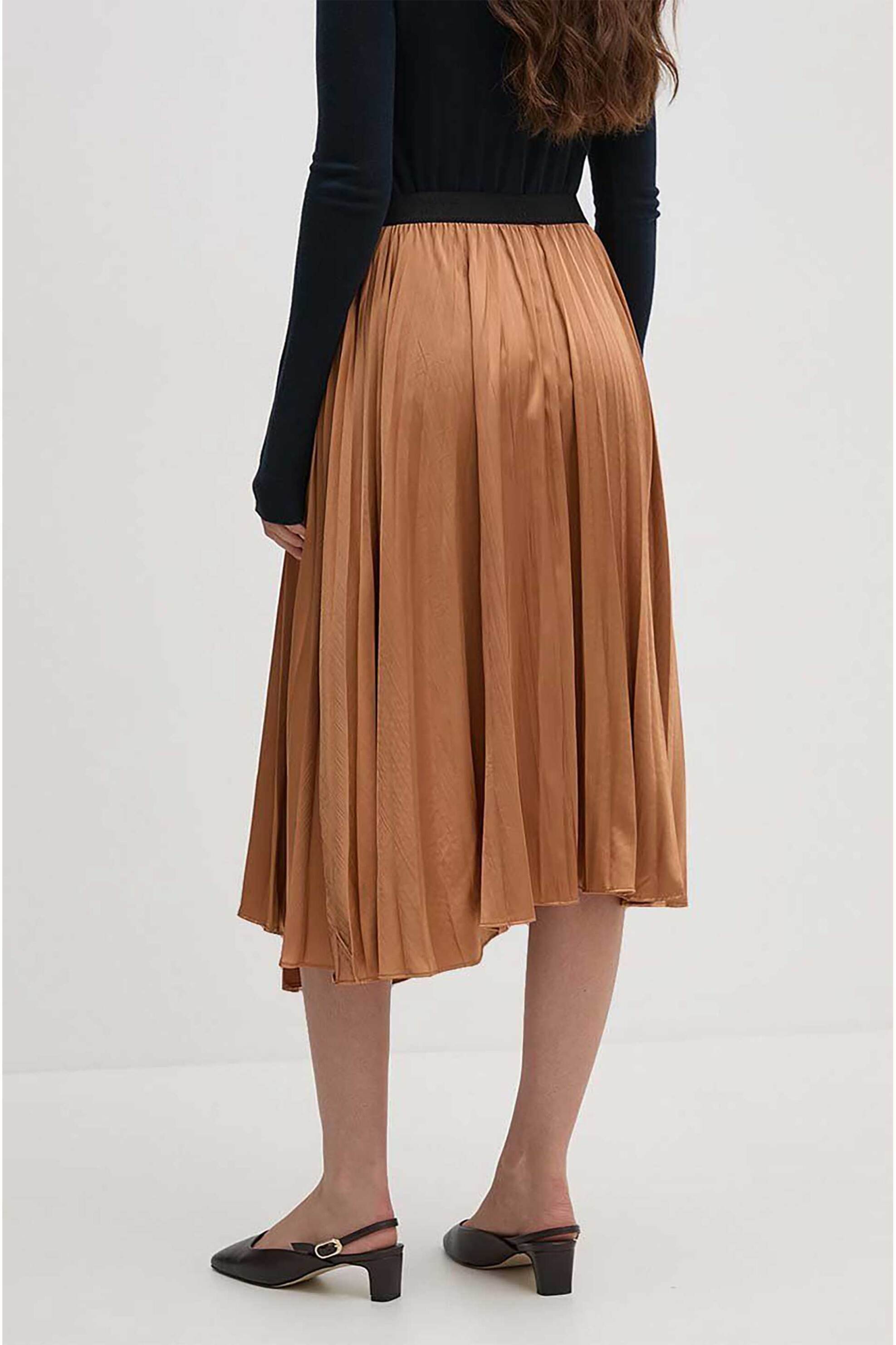 DKNY γυναικεία midi φούστα ψηλόμεση πλισέ με ελαστική μέση - P4ENTQBW Καφέ Ανοιχτό φωτογραφία