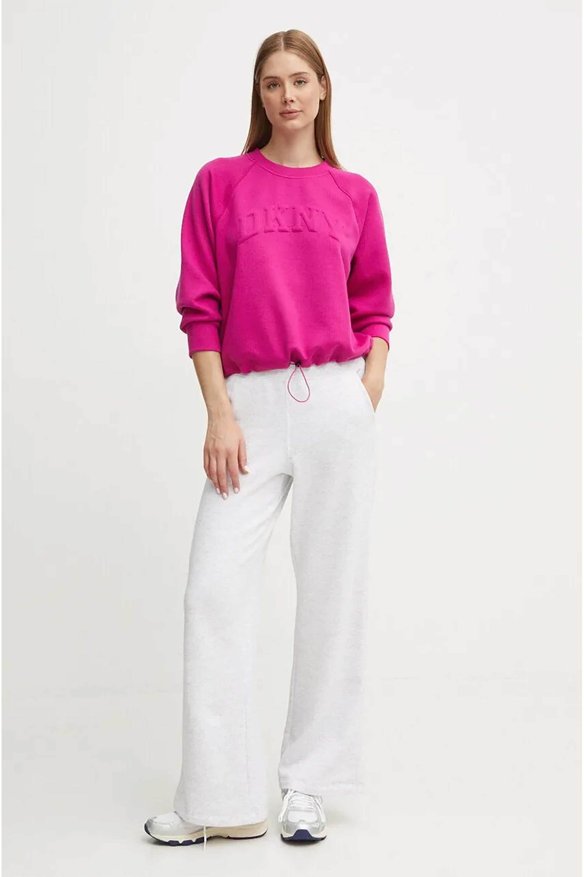 DKNY γυναικείο ψηλόμεσο παντελόνι φόρμας με κεντητό λογότυπο - DP4P3473 Λευκό