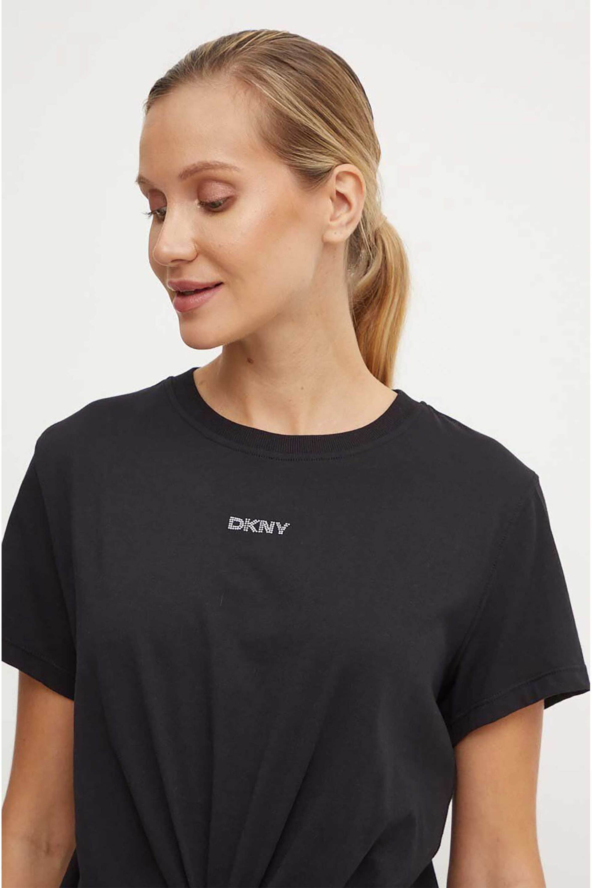 DKNY γυναικείο T-shirt με λογότυπο με στρας - DP4T9994 Μαύρο φωτογραφία