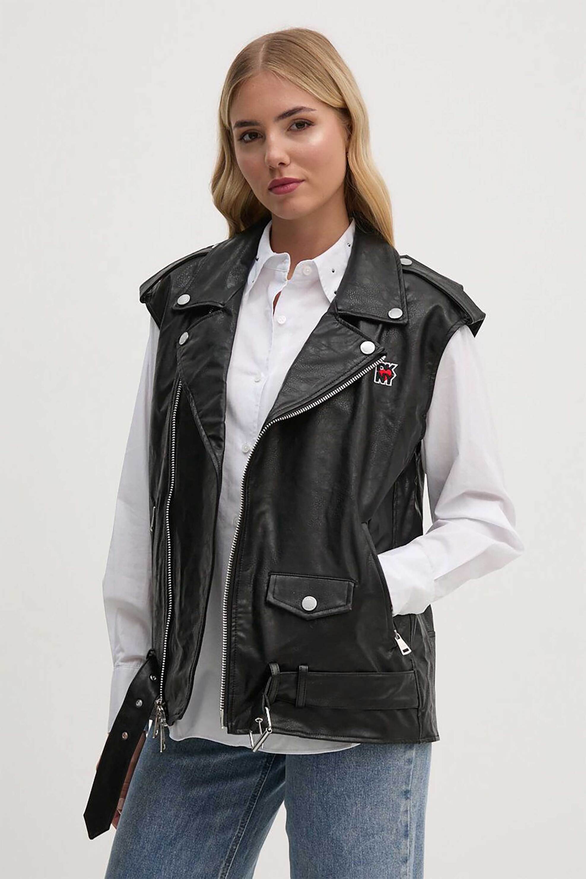 DKNY DKNY γυναικείο αμάνικο μπουφάν με κεντημένο λογότυπο και ενσωματωμένη ζώνη - D2E4A110 Μαύρο