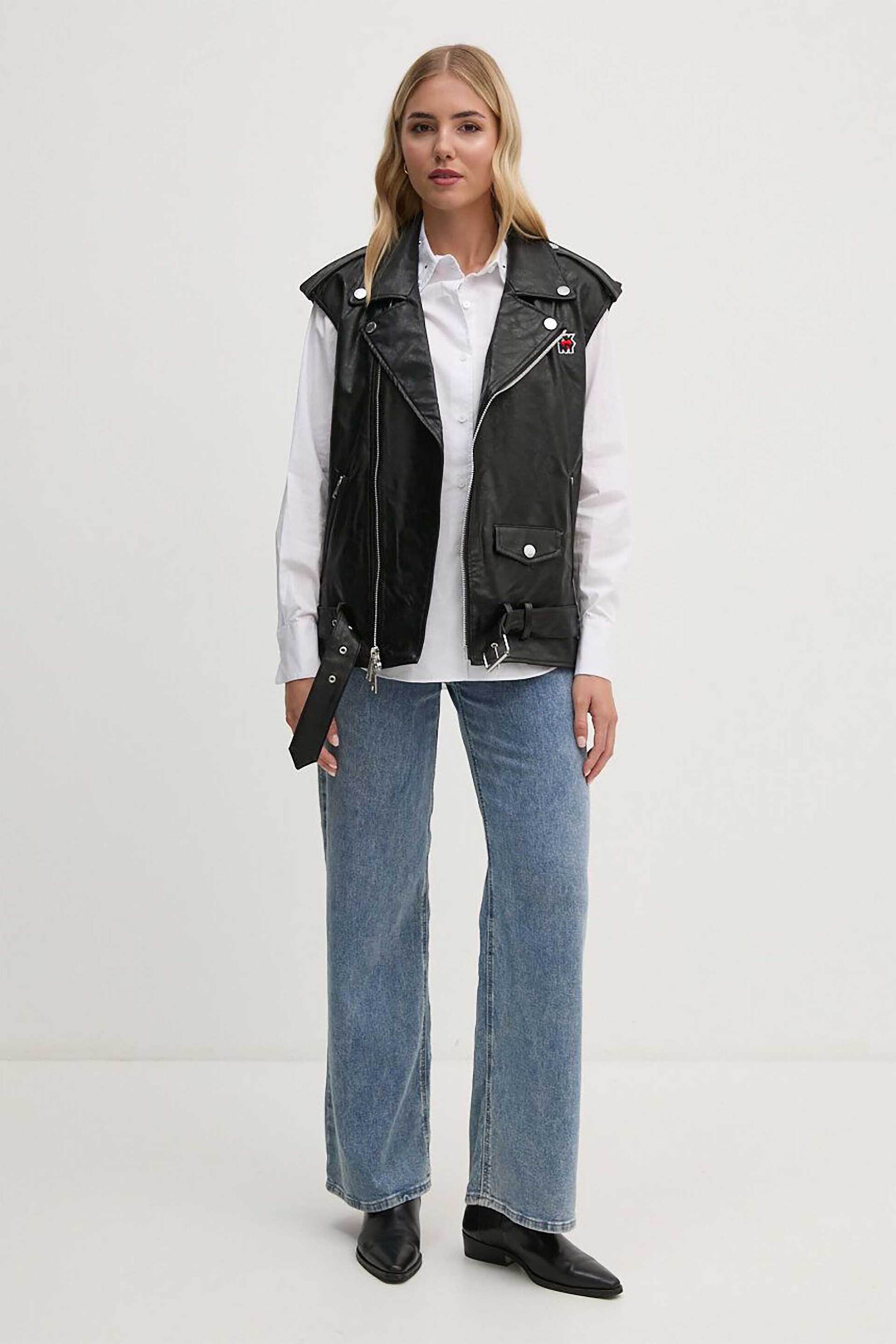 DKNY γυναικείο αμάνικο μπουφάν με κεντημένο λογότυπο και ενσωματωμένη ζώνη - D2E4A110 Μαύρο φωτογραφία