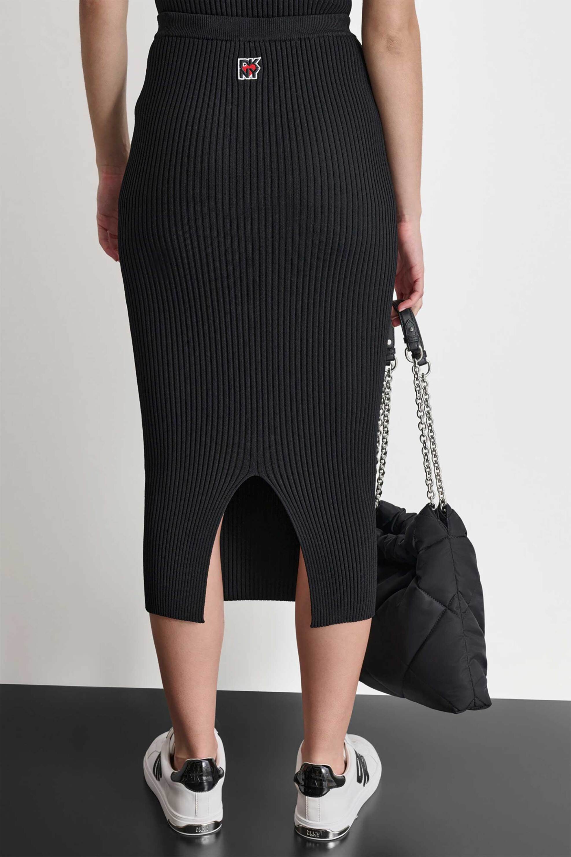 DKNY γυναικεία midi φούστα ribbed με logo patch και σκίσιμο - D2E4A122 Μαύρο φωτογραφία