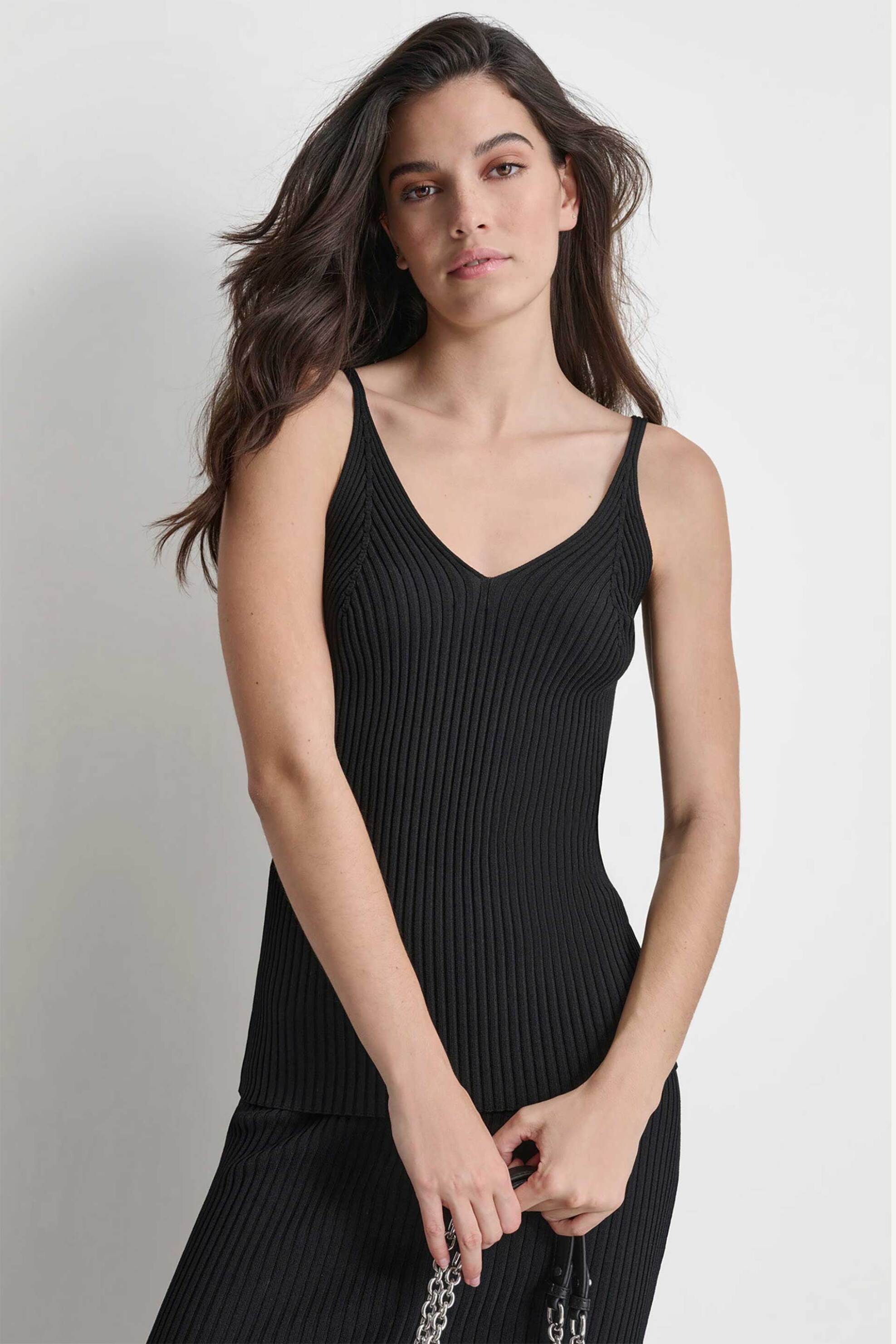 DKNY DKNY γυναικείο αμάνικο τοπ ribbed με logo patch - D2E4A123 Μαύρο