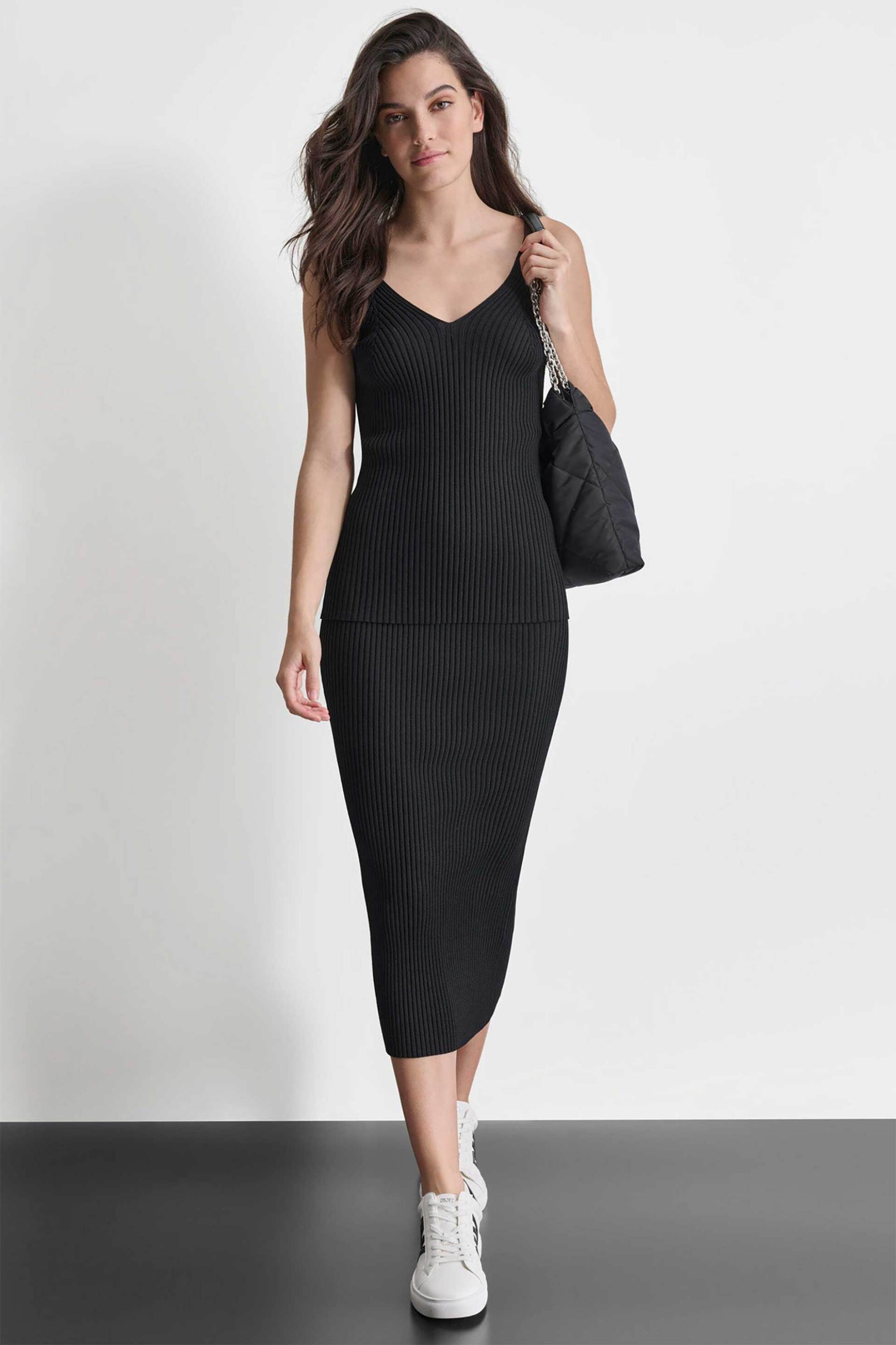 DKNY γυναικείο αμάνικο τοπ ribbed με logo patch - D2E4A123 Μαύρο φωτογραφία