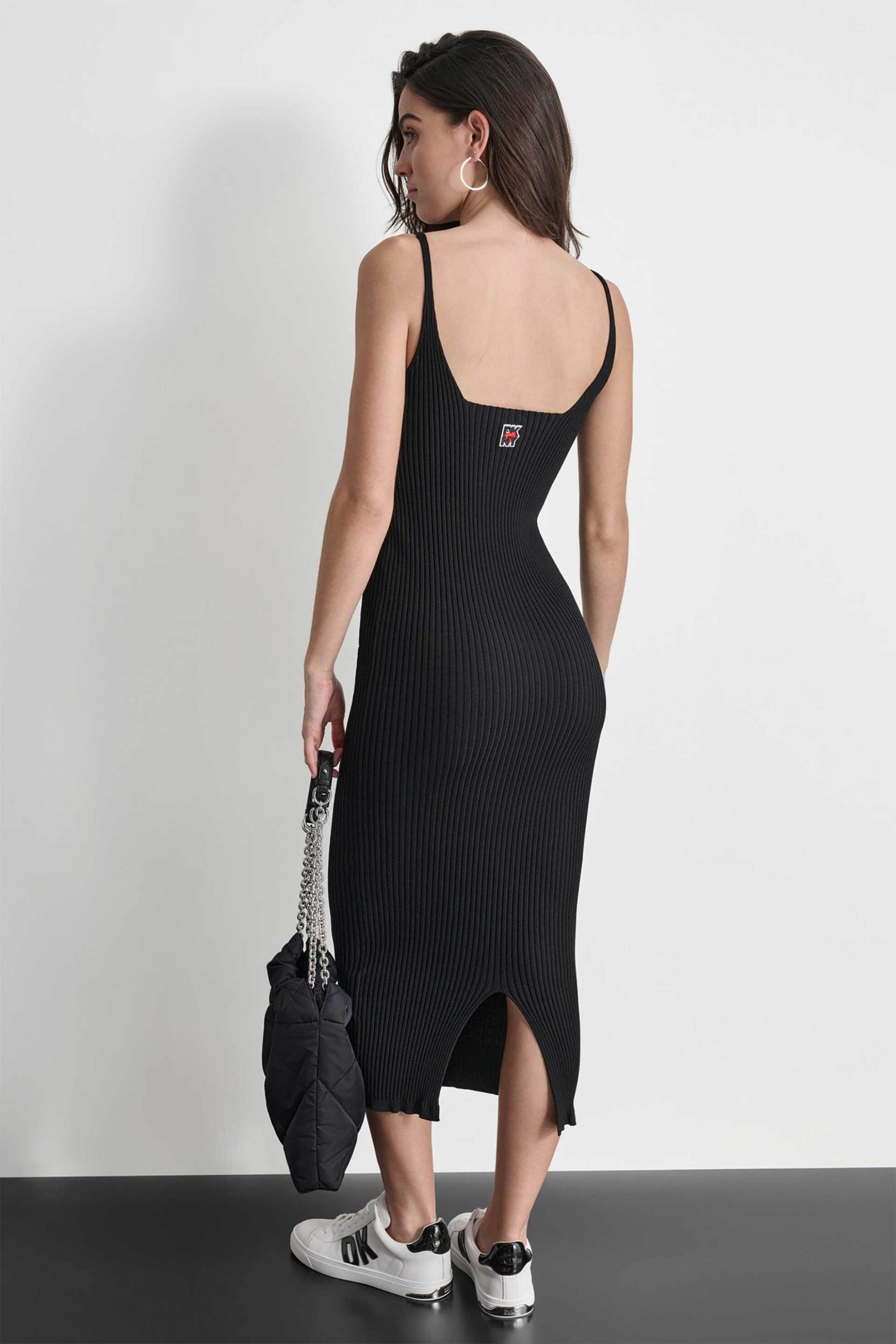 DKNY γυναικείο midi φόρεμα ribbed με logo patch - D2E4A125 Μαύρο φωτογραφία