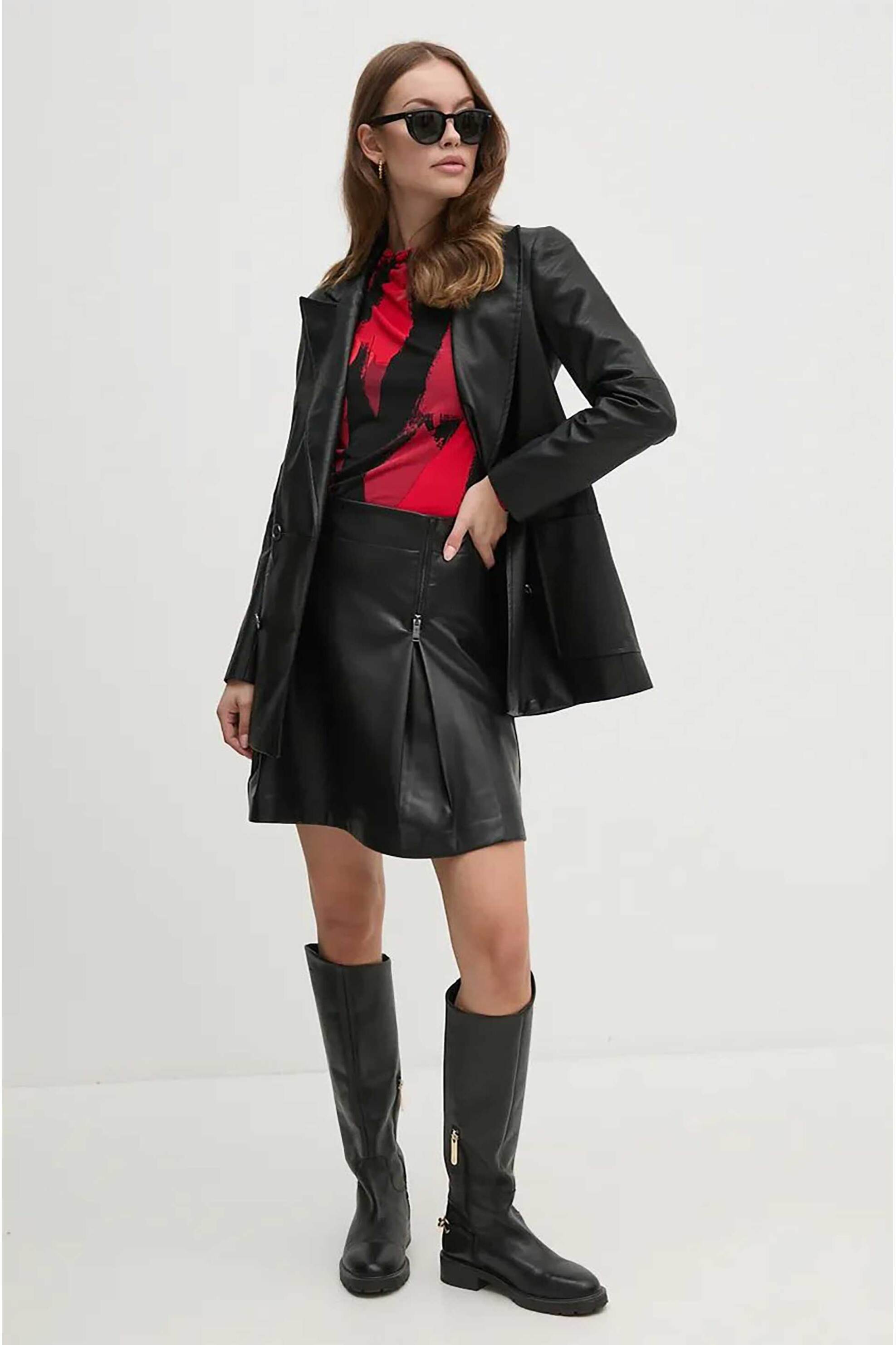 DKNY γυναικεία mini φούστα με πιέτες και φερμουάρ - P4GNTUDO Μαύρο