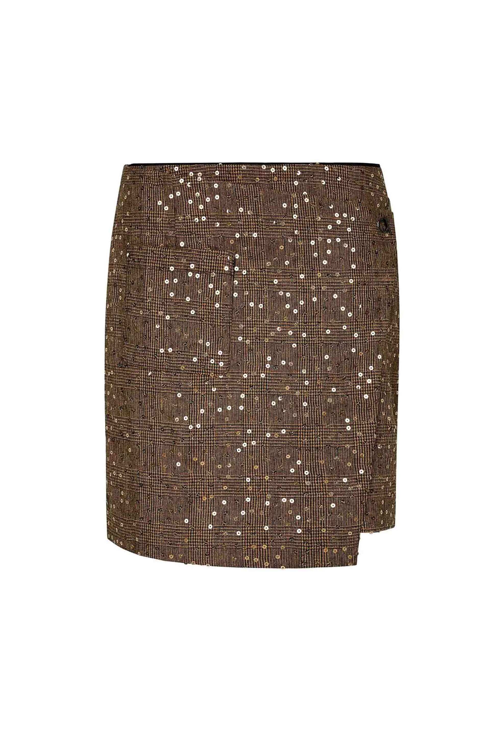 DKNY DKNY γυναικεία mini φούστα με καρό σχέδιο και παγίετα - P4HN6XIA Χρυσό