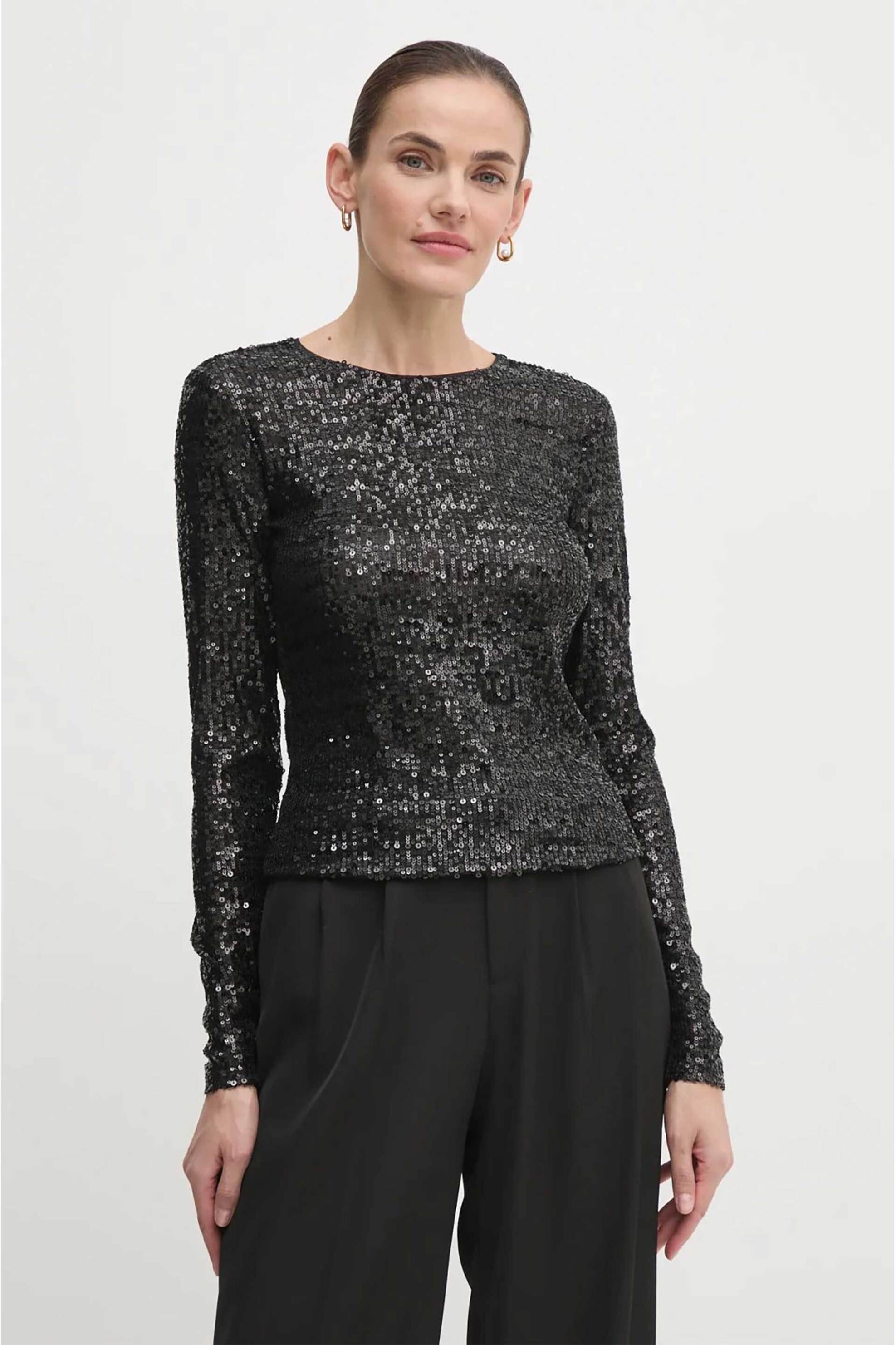 DKNY DKNY γυναικεία μπλούζα μονόχρωμη με all-over σχέδιο με παγιέτα - D2G4A119 Μαύρο