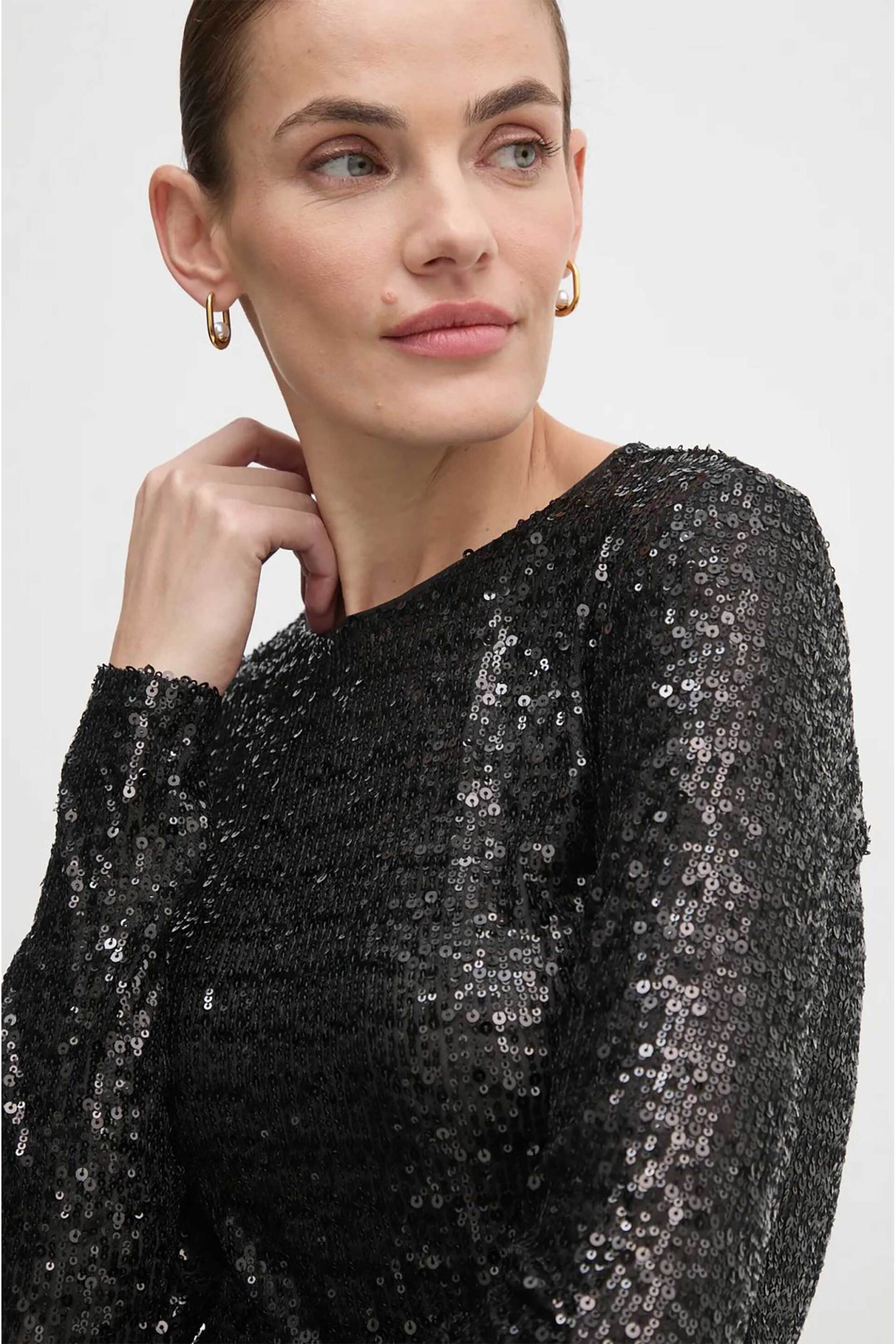 DKNY γυναικεία μπλούζα μονόχρωμη με all-over σχέδιο με παγιέτα - D2G4A119 Μαύρο φωτογραφία