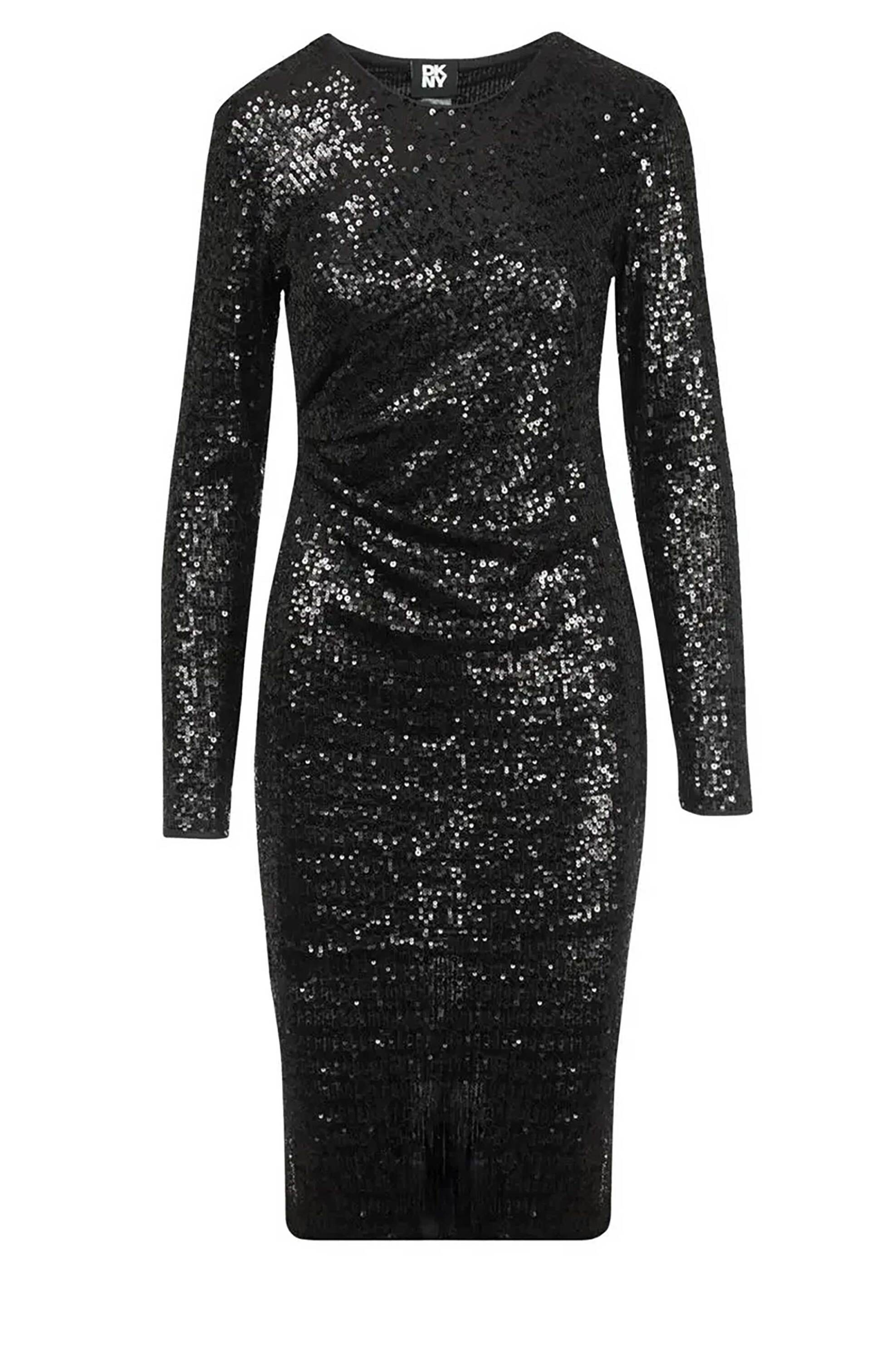 DKNY DKNY γυναικείο midi φόρεμα μονόχρωμο με all-over σχέδιο με παγιέτα - D2G4A143 Μαύρο