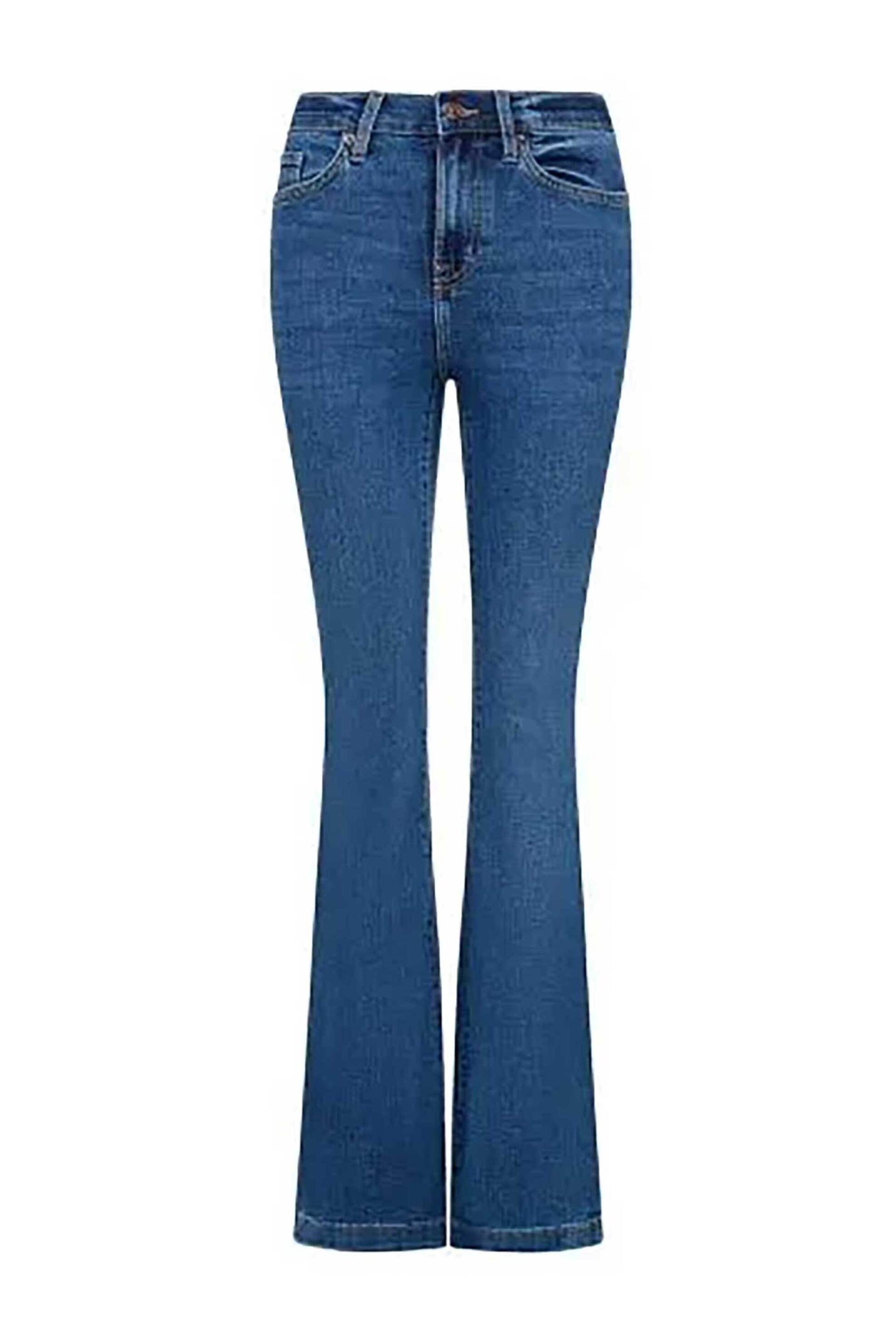 DKNY DKNY γυναικείο τζιν παντελόνι καμπάνα πεντάτσεπο με logo patch - DJ4M4005 Denim Blue