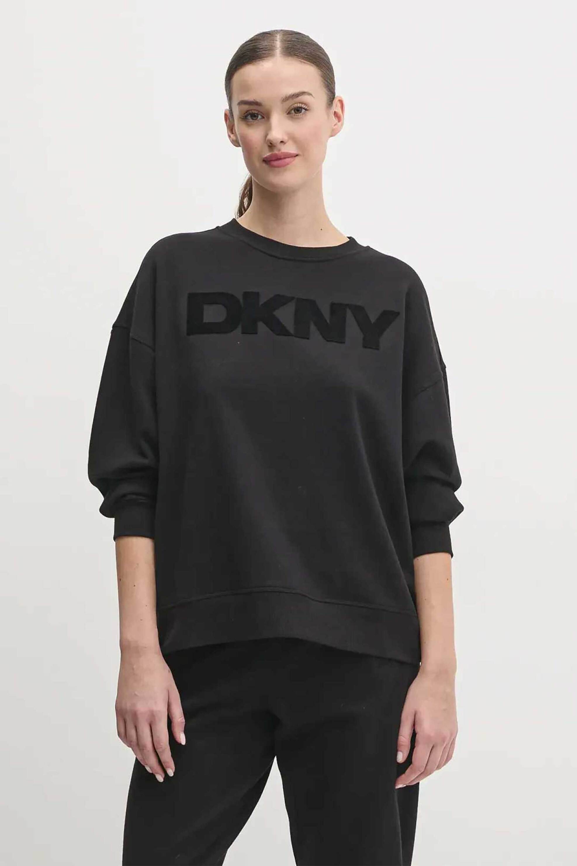 DKNY γυναικεία μπλούζα φούτερ με ανάγλυφο λογότυπο - DP5T1140 Μαύρο 2025