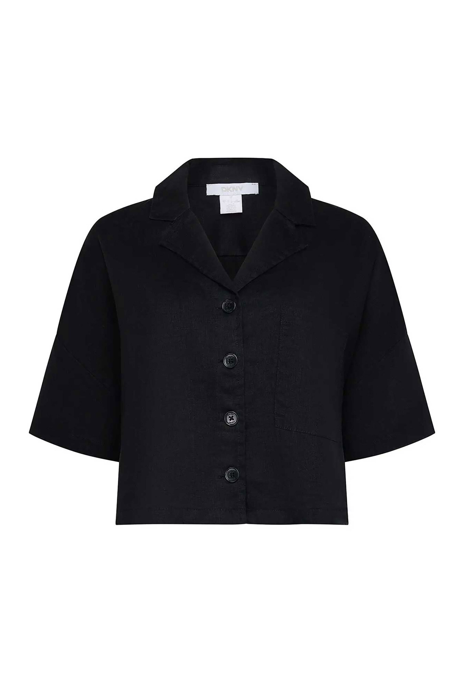  DKNY γυναικείο λινό πουκάμισο μονόχρωμο - P3KACRX8 Μαύρο 2025