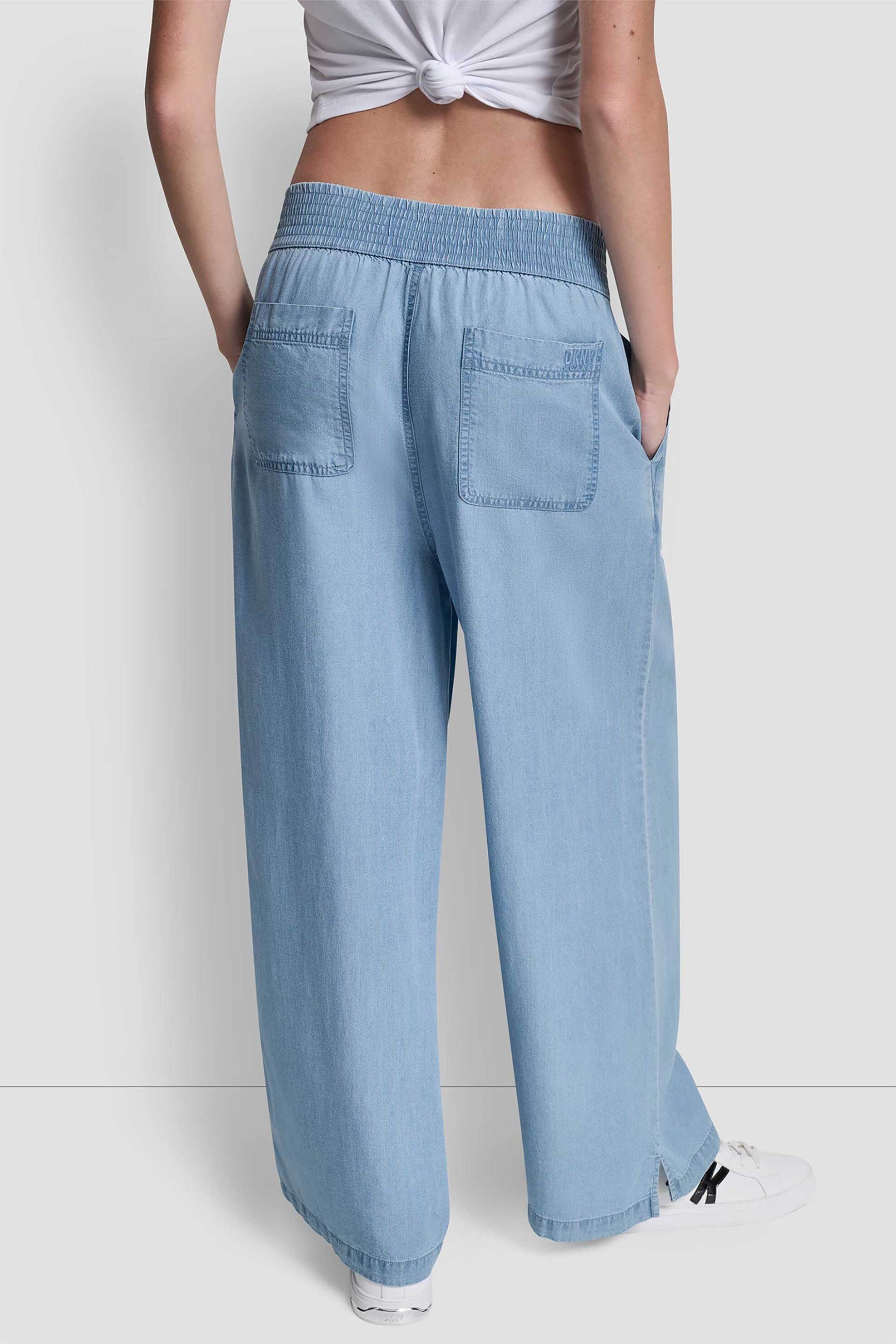 Dkny Γυναικείο Παντελόνι Μονόχρωμο με Ελαστική Μέση Wide Leg - Dj4P3006 Denim Blue