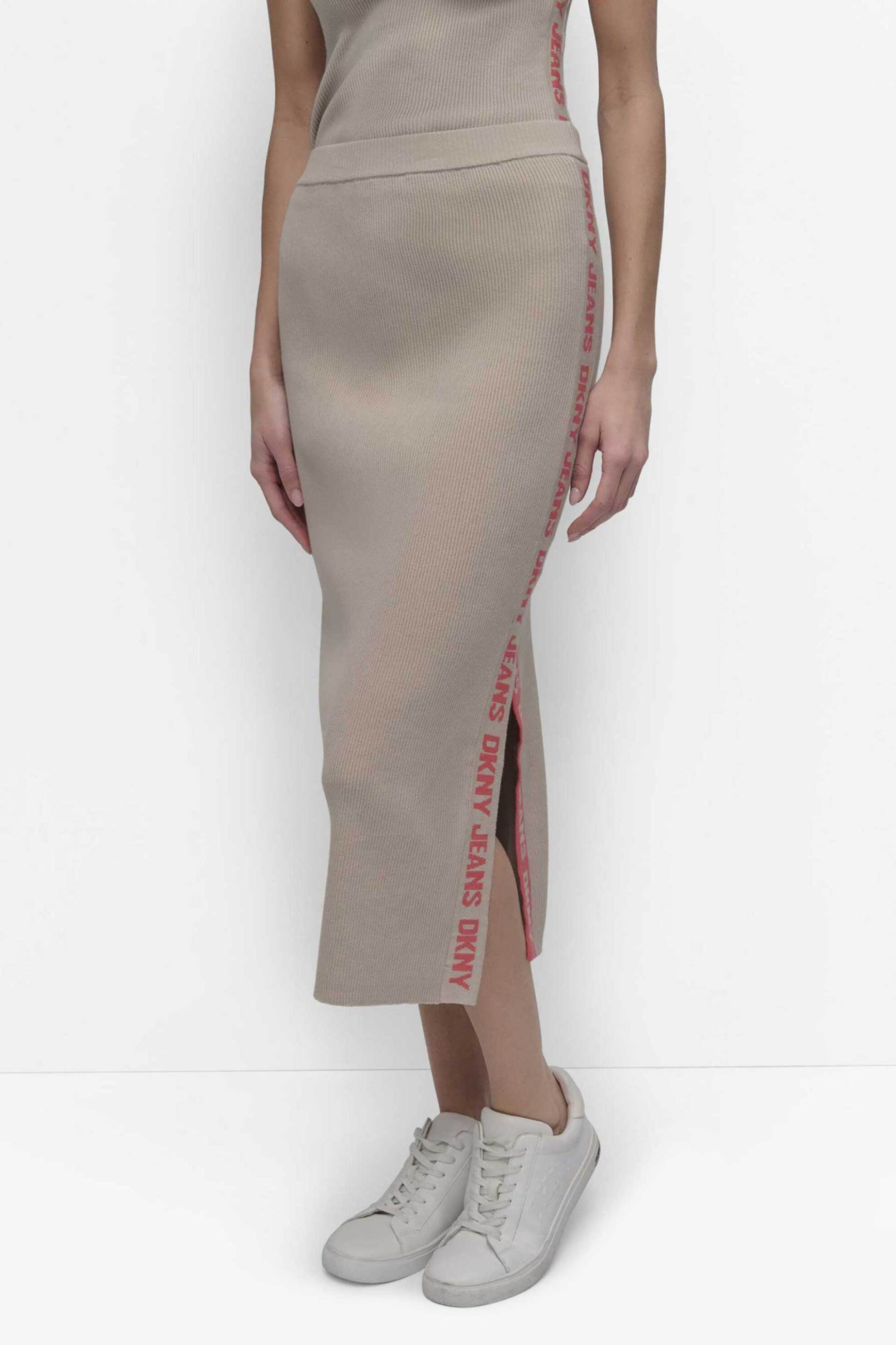 DKNY γυναικεία midi φούστα μονόχρωμη με λογότυπο - DJ4R0117 Μπεζ