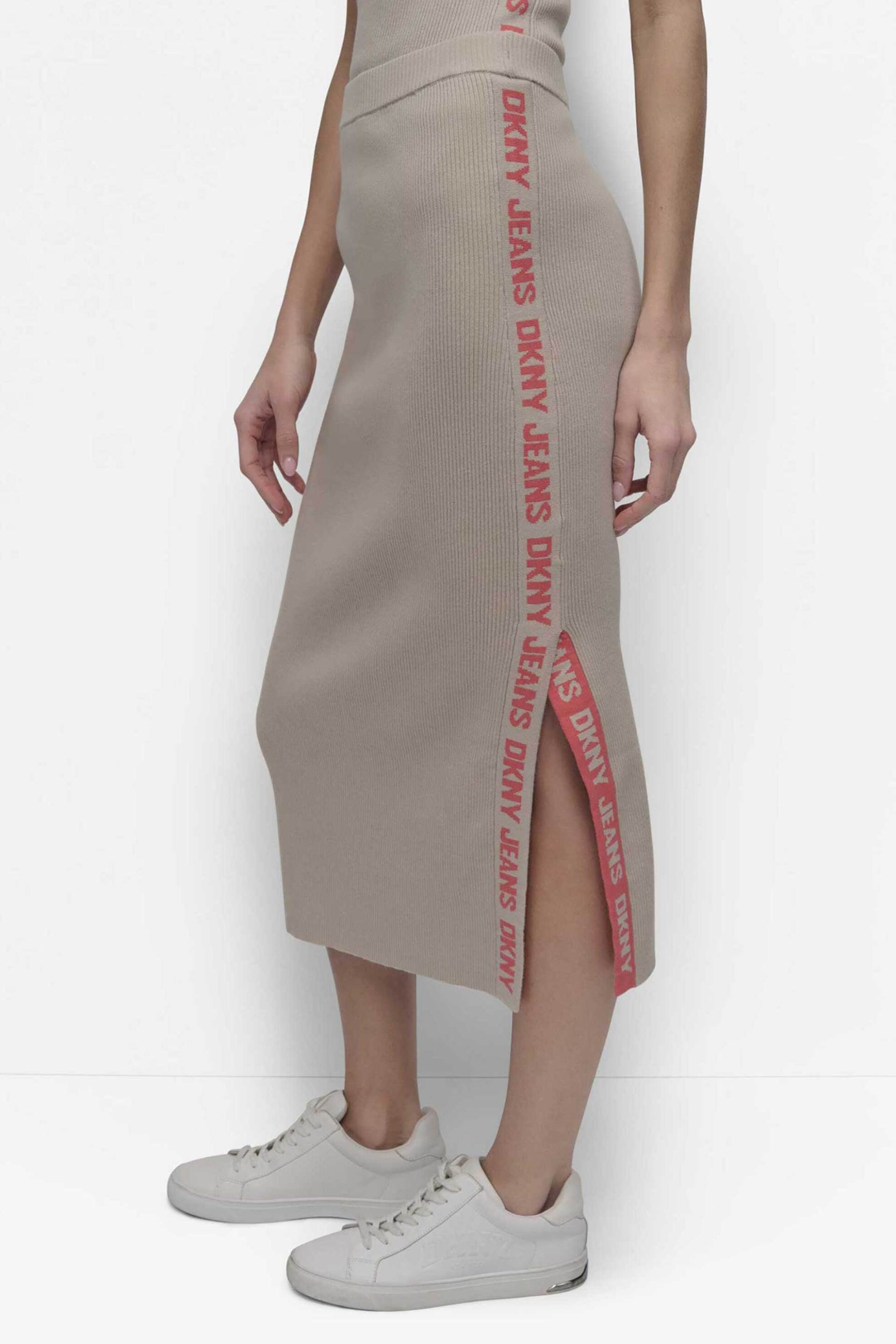 DKNY DKNY γυναικεία midi φούστα μονόχρωμη με λογότυπο - DJ4R0117 Μπεζ - 2