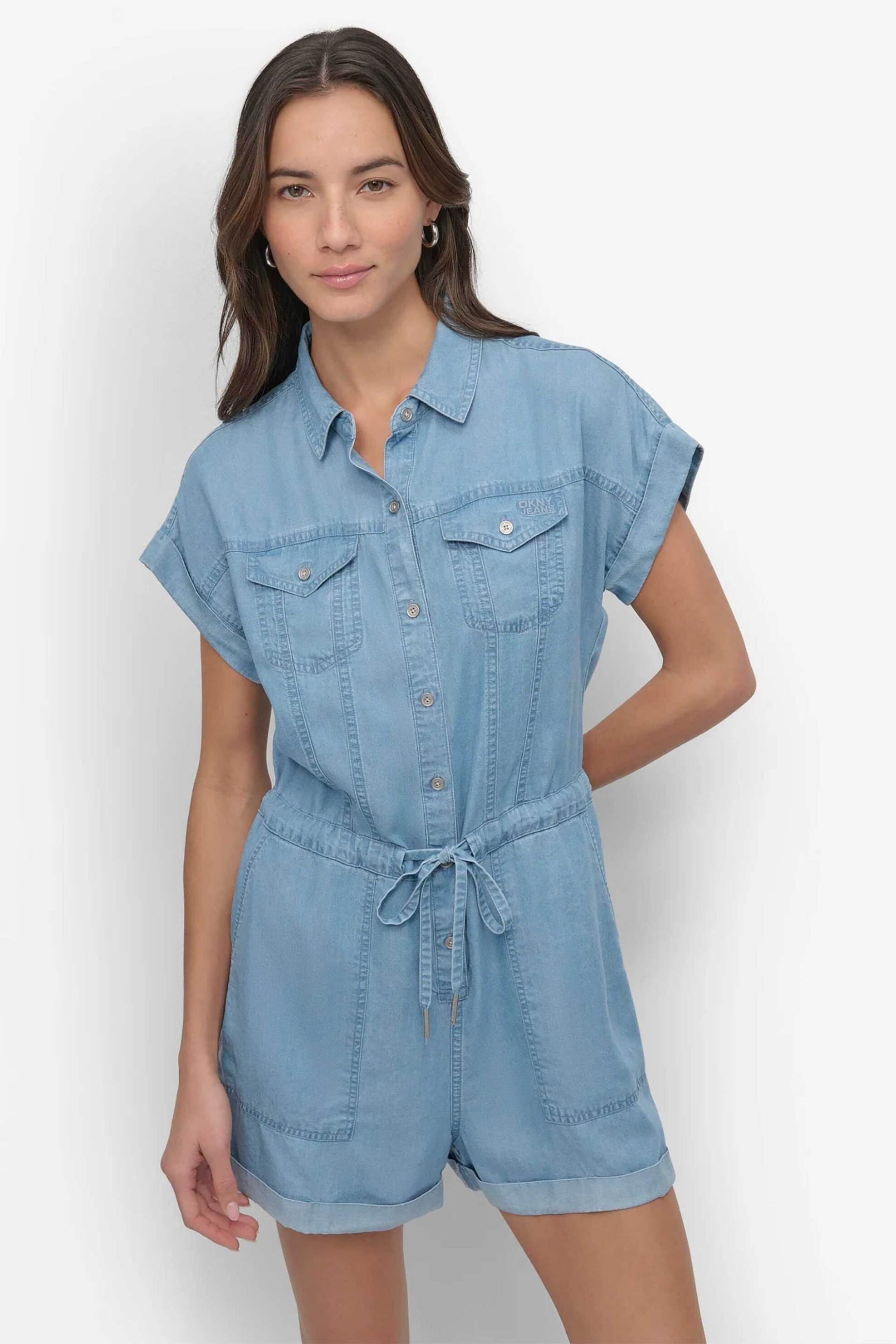 DKNY DKNY γυναικεία denim ολόσωμη φόρμα σορτς - DJ5D9033 Denim Blue