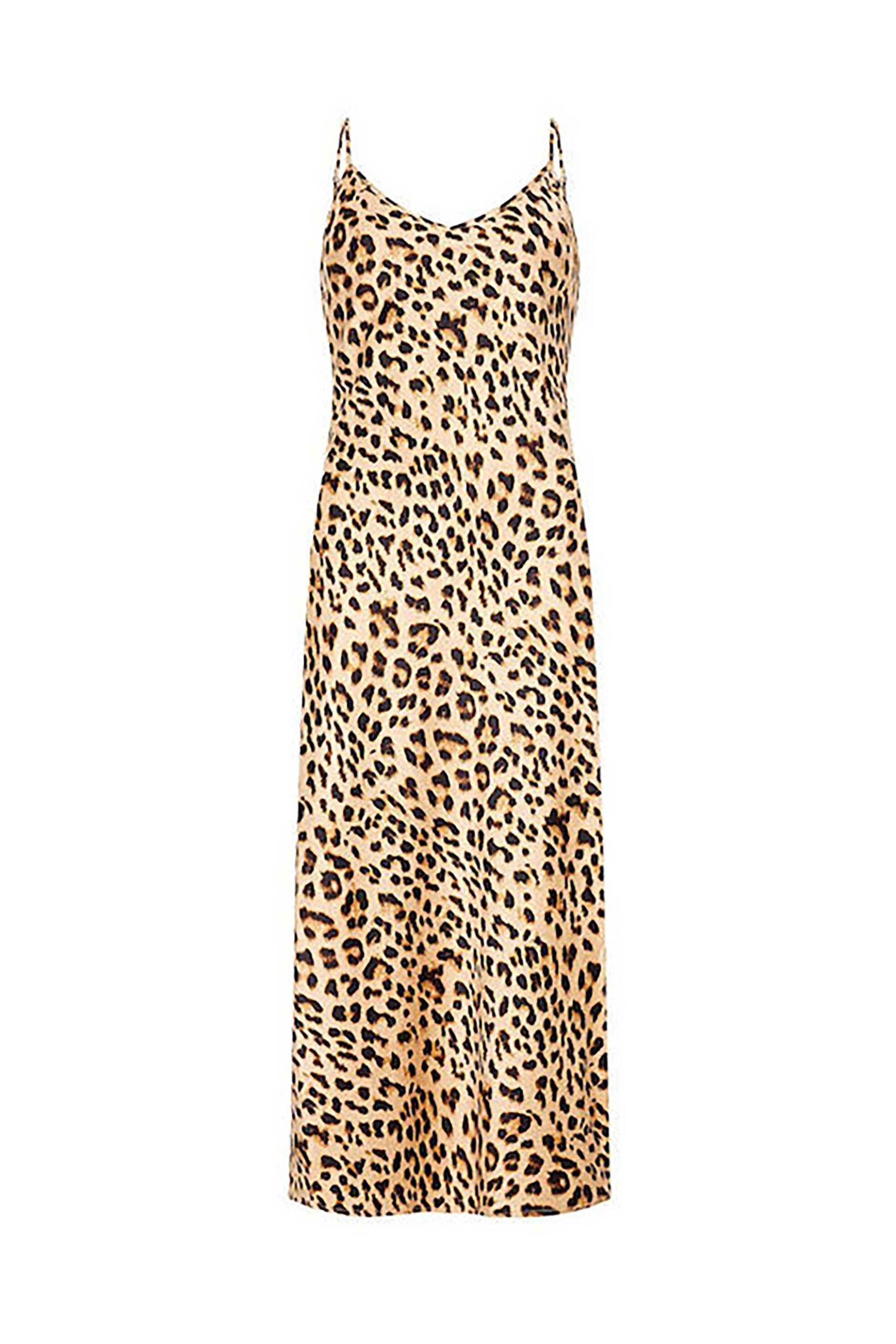 DKNY γυναικείο midi φόρεμα αμάνικο με animal print - DJ5D9053 Καφέ