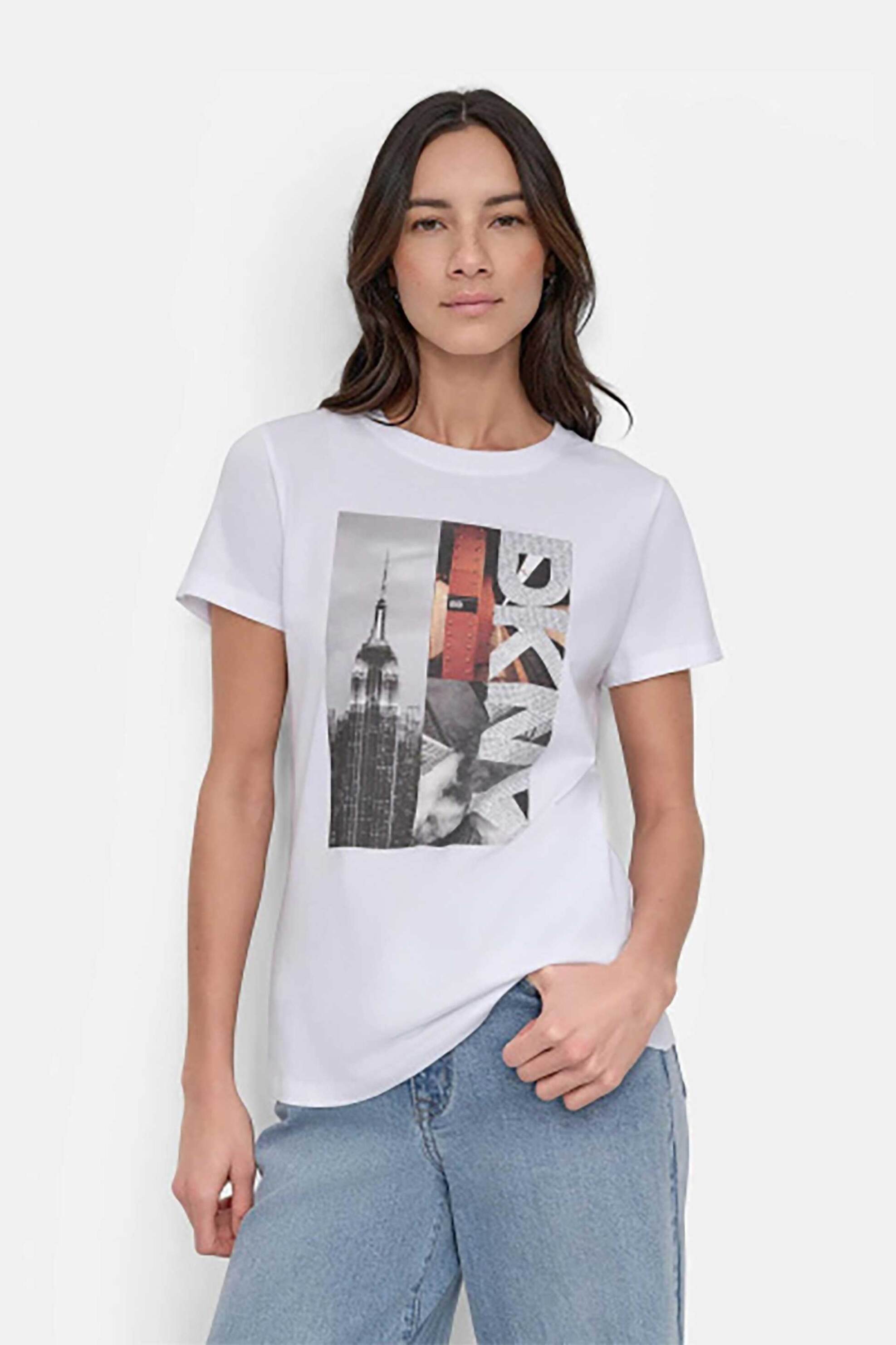 DKNY γυναικείο T-Shirt με λογότυπο και print μονόχρωμο - DJ5T1547 Λευκό