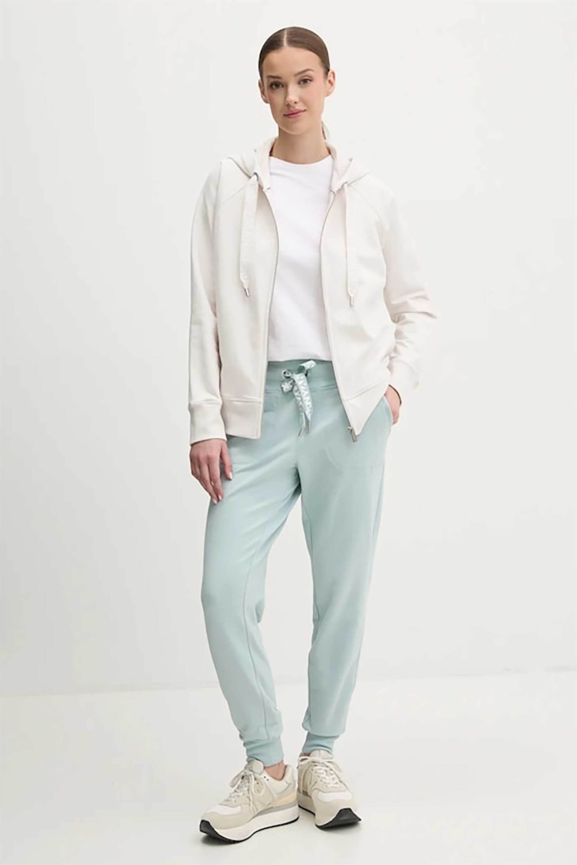 DKNY γυναικεία ζακέτα φούτερ με κουκούλα και ανάγλυφο λογότυπο Relaxed Fit - DP5J9510 Κρέμ φωτογραφία