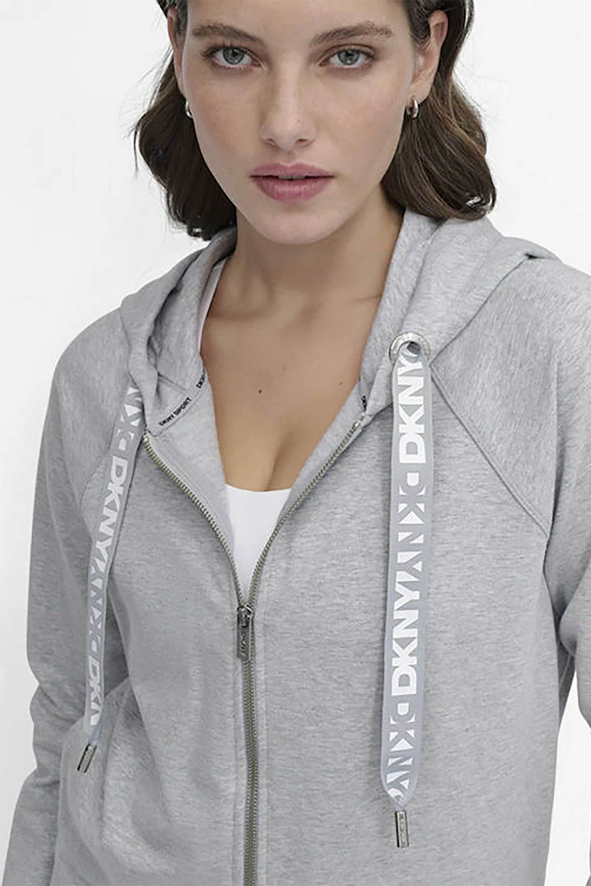 DKNY γυναικεία ζακέτα φούτερ με κουκούλα και ανάγλυφο λογότυπο Relaxed Fit - DP5J9510 Γκρι φωτογραφία