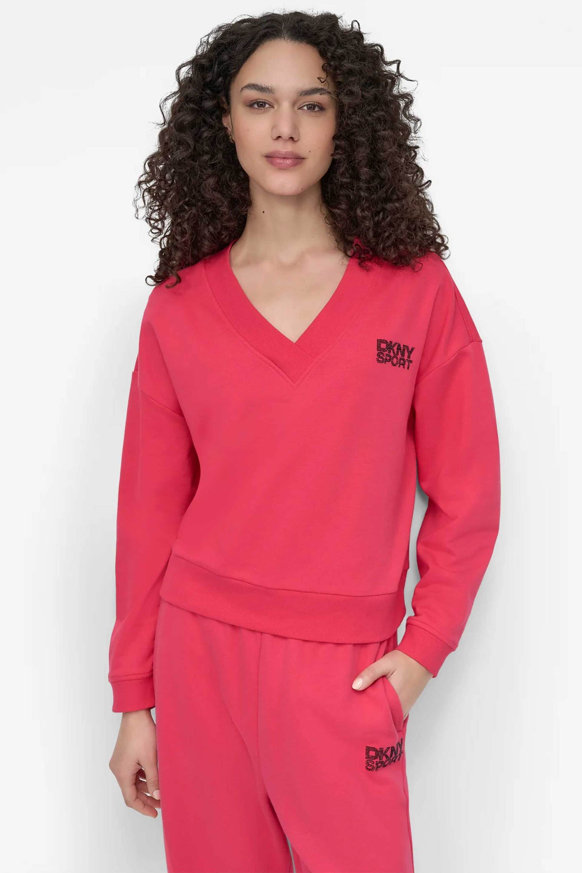 DKNY γυναικεία μπλούζα φούτερ μονόχρωμη με λογότυπο - DP5T1279 Φούξια