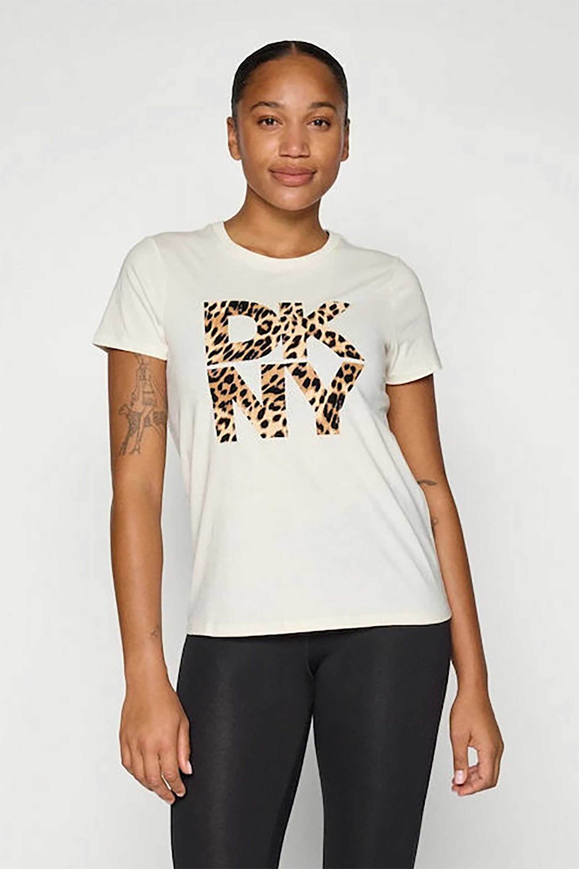 DKNY DKNY γυναικείo T-Shirt με animal print και λογότυπο - DP5T1364 Λευκό