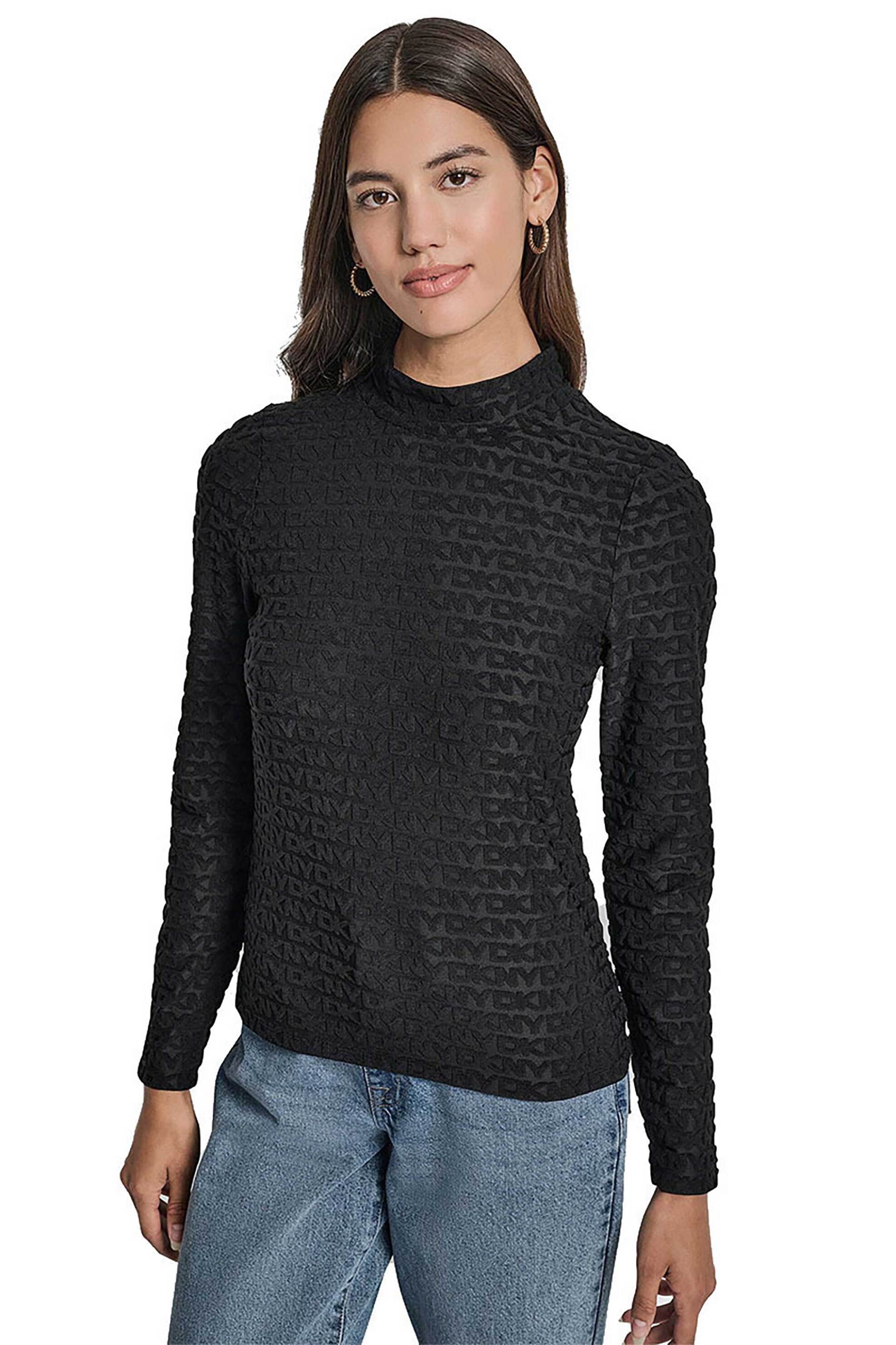 DKNY γυναικεία μπλούζα με all-over logo print μονόχρωμη - DJ5T1572 Μαύρο