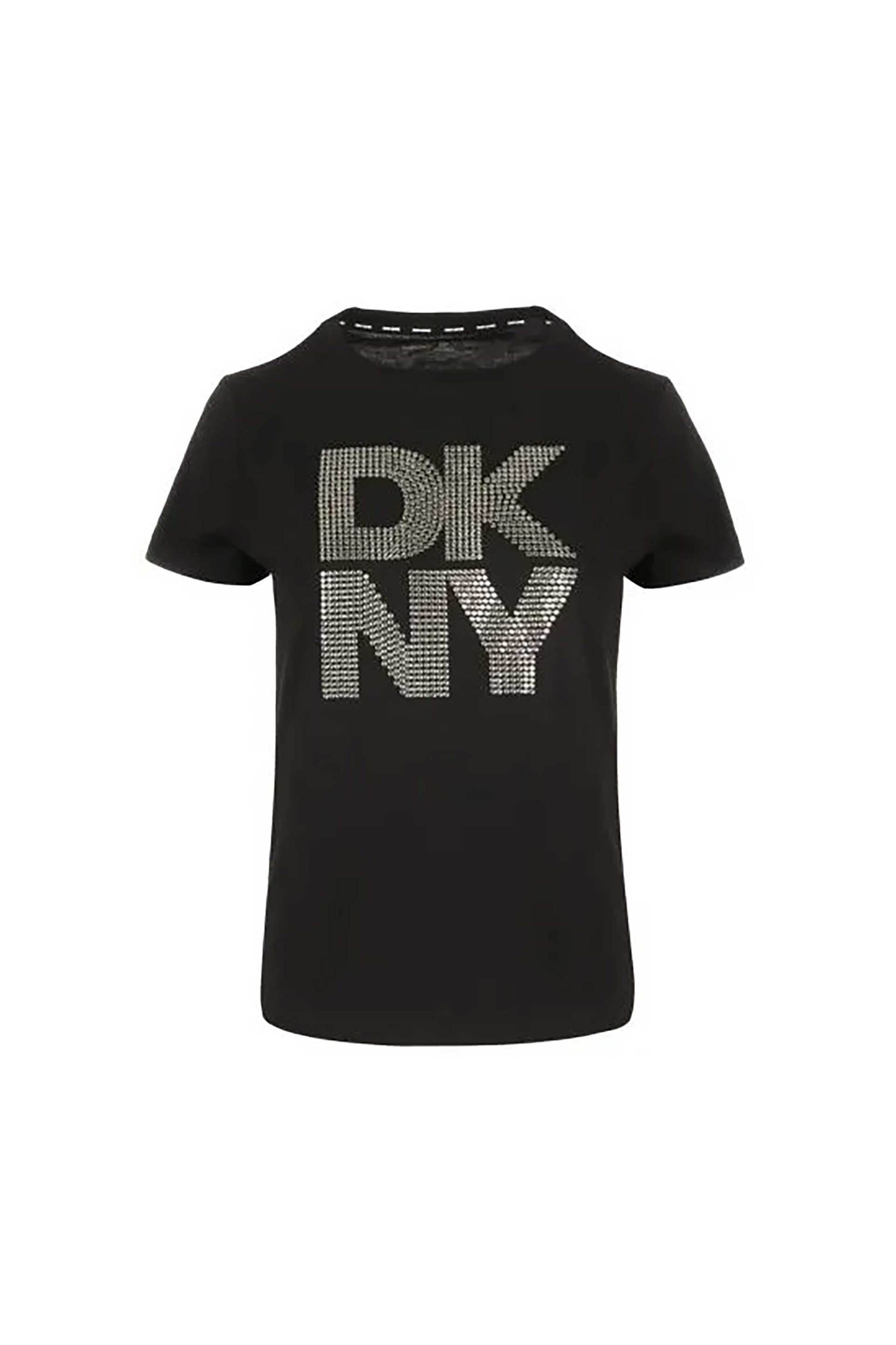 DKNY γυναικείο T-Shirt με logo print από στρας μονόχρωμο - DJ5T1628 Μαύρο