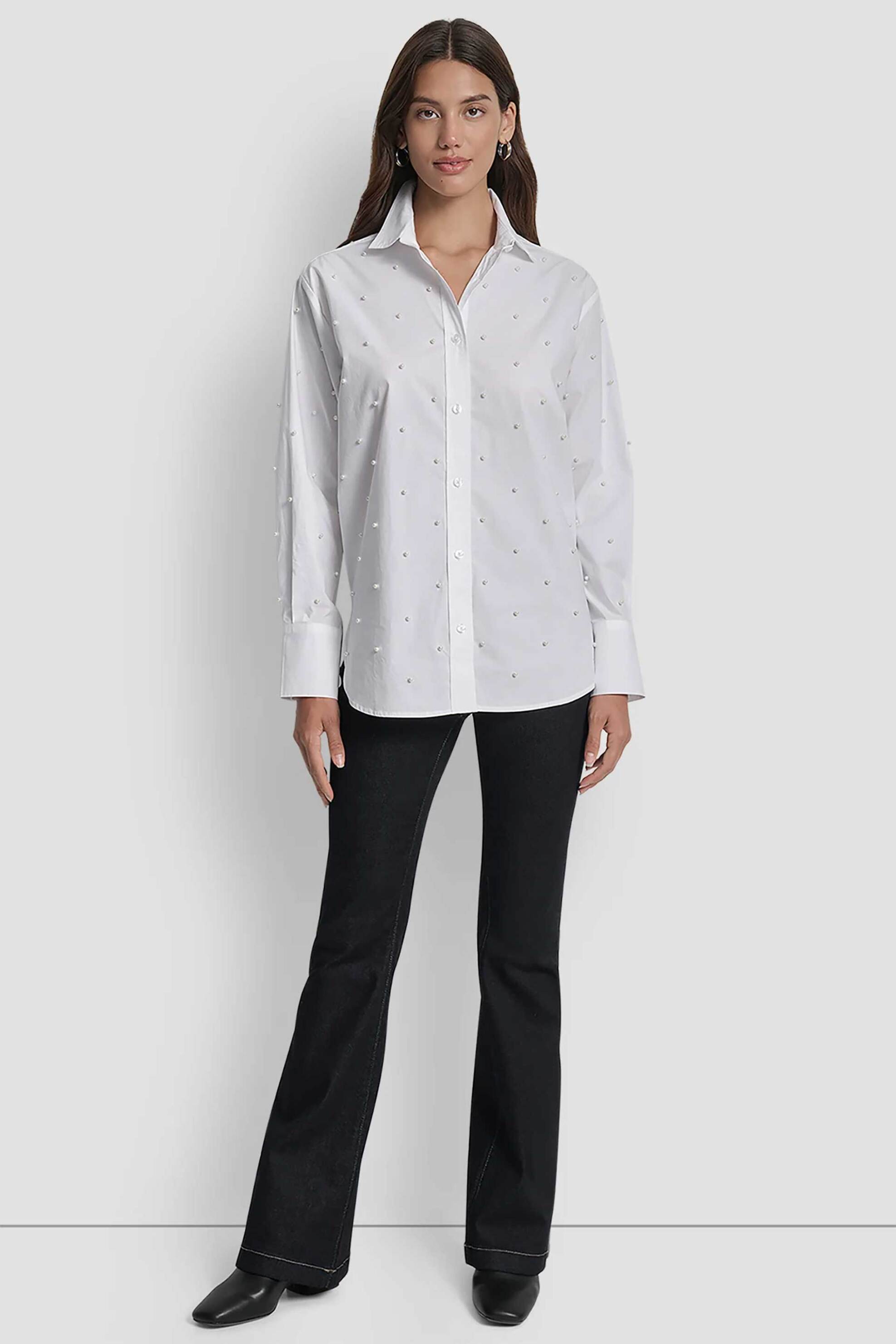 DKNY γυναικείο πουκάμισο με πέρλες - DJ5W2173 Λευκό φωτογραφία