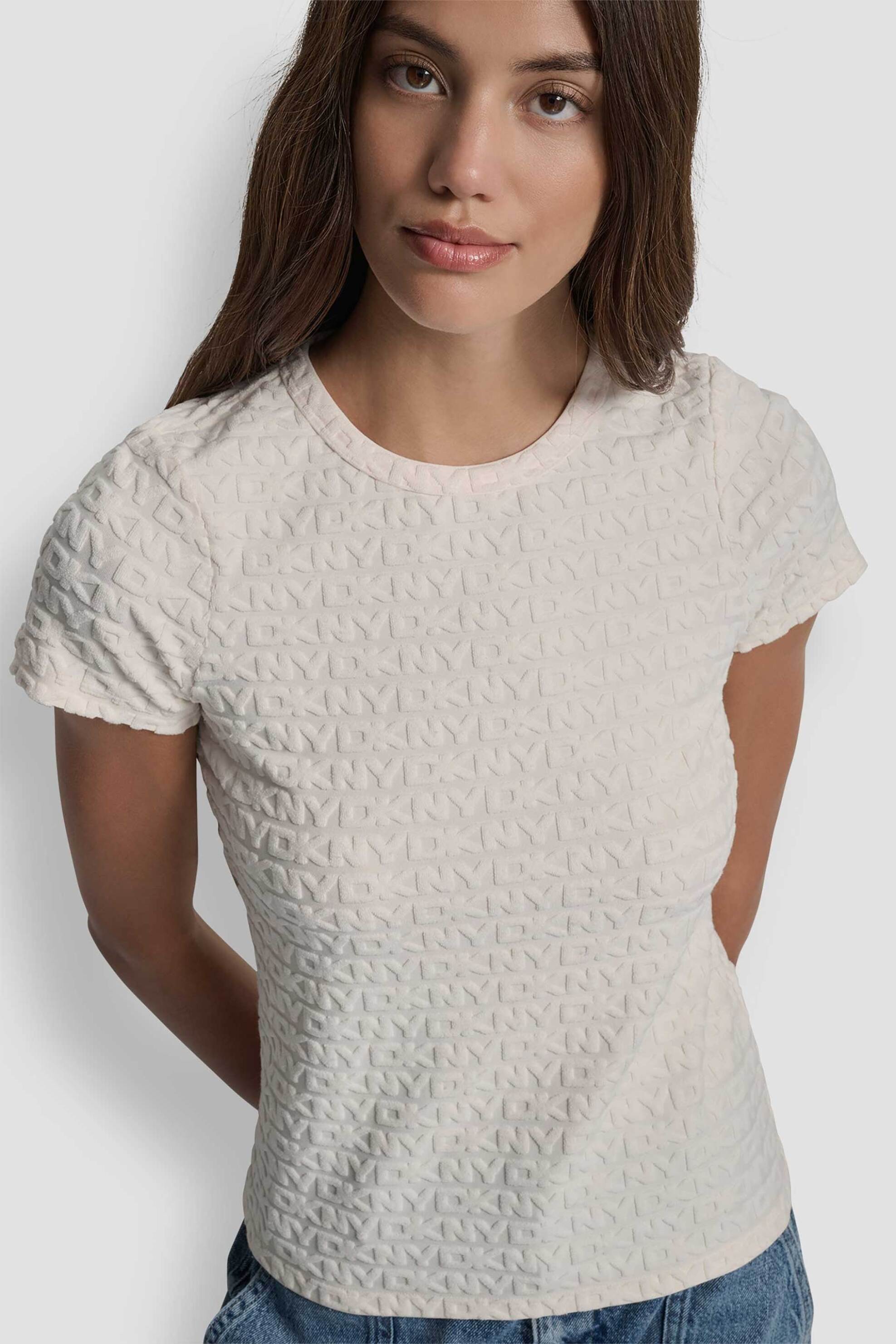 DKNY γυναικεία μπλούζα με all-over logo print μονόχρωμη - DJ5T1571 Εκρού