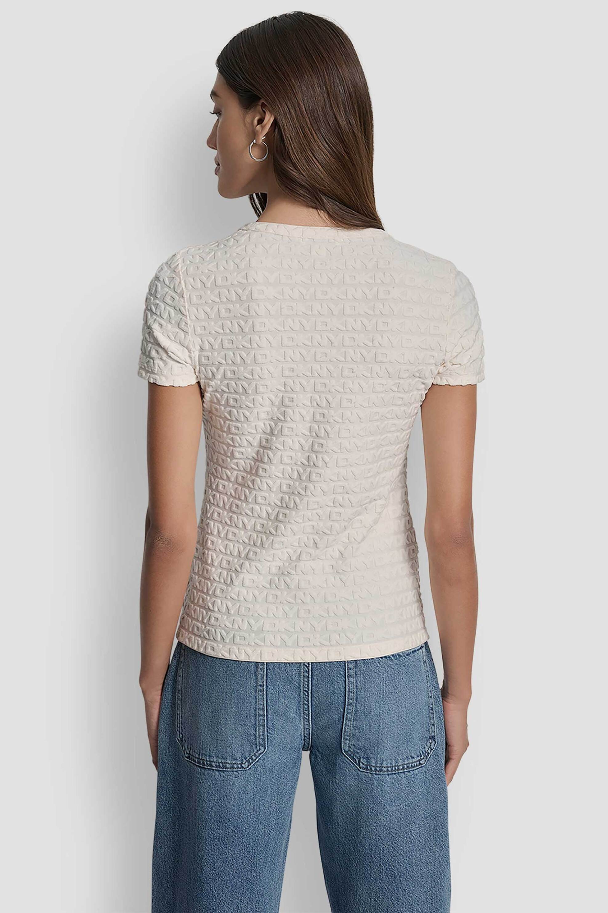 Dkny Γυναικεία Μπλούζα με All-Over Logo Print Μονόχρωμη - Dj5T1571 Εκρού