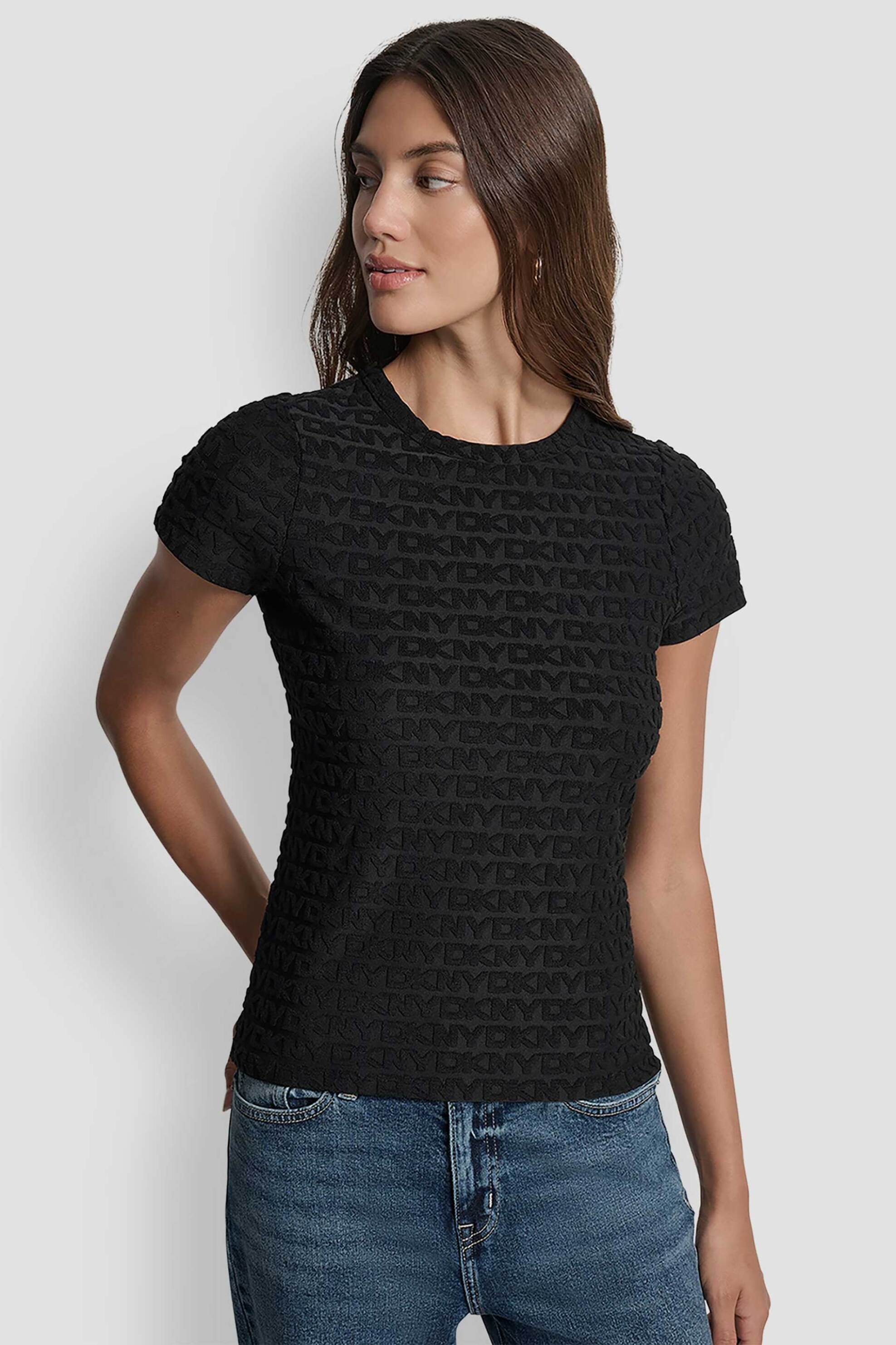 DKNY γυναικεία μπλούζα με all-over logo print μονόχρωμη - DJ5T1571 Μαύρο