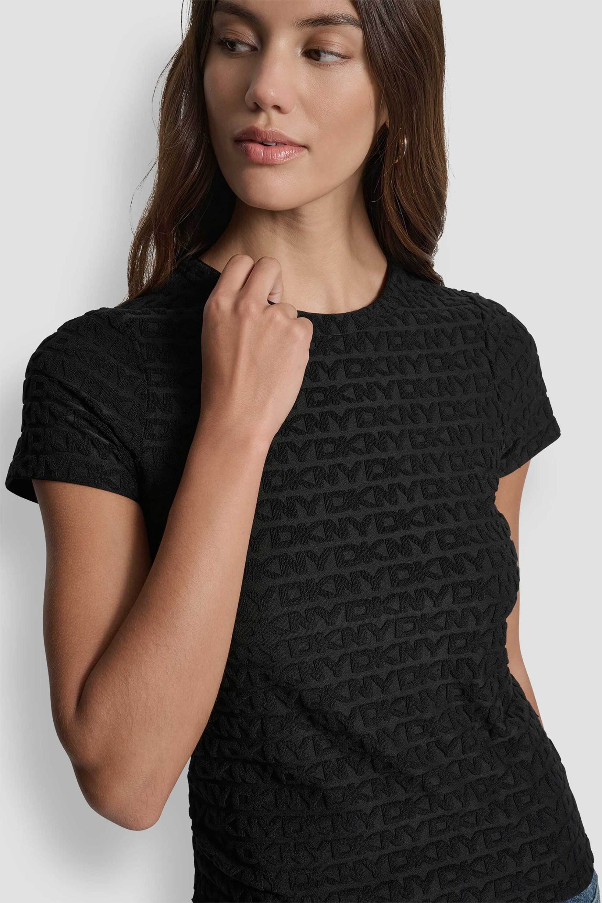 DKNY DKNY γυναικεία μπλούζα με all-over logo print μονόχρωμη - DJ5T1571 Μαύρο - 2