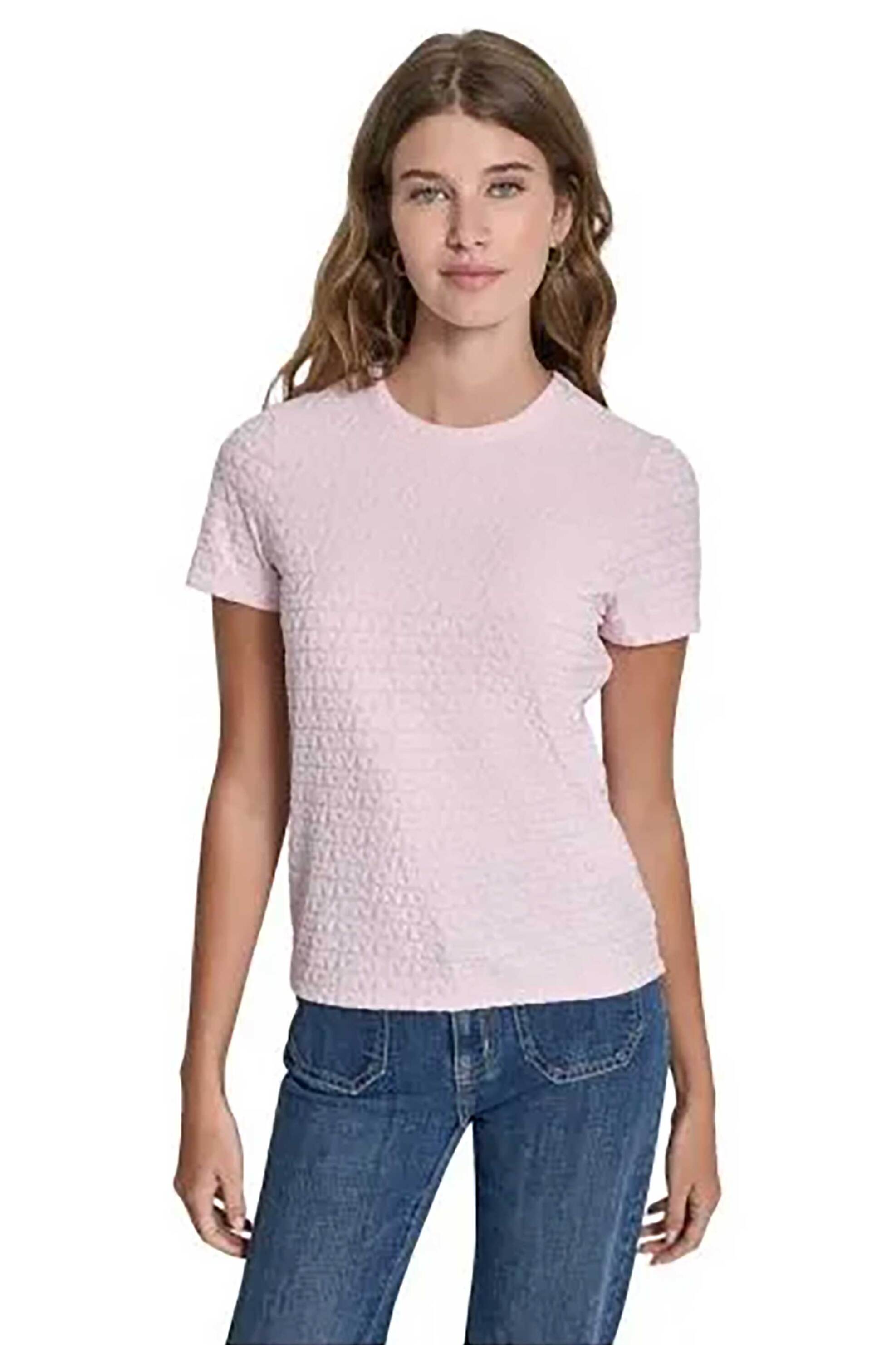 DKNY γυναικεία μπλούζα με all-over logo print μονόχρωμη - DJ5T1571 Ροζ