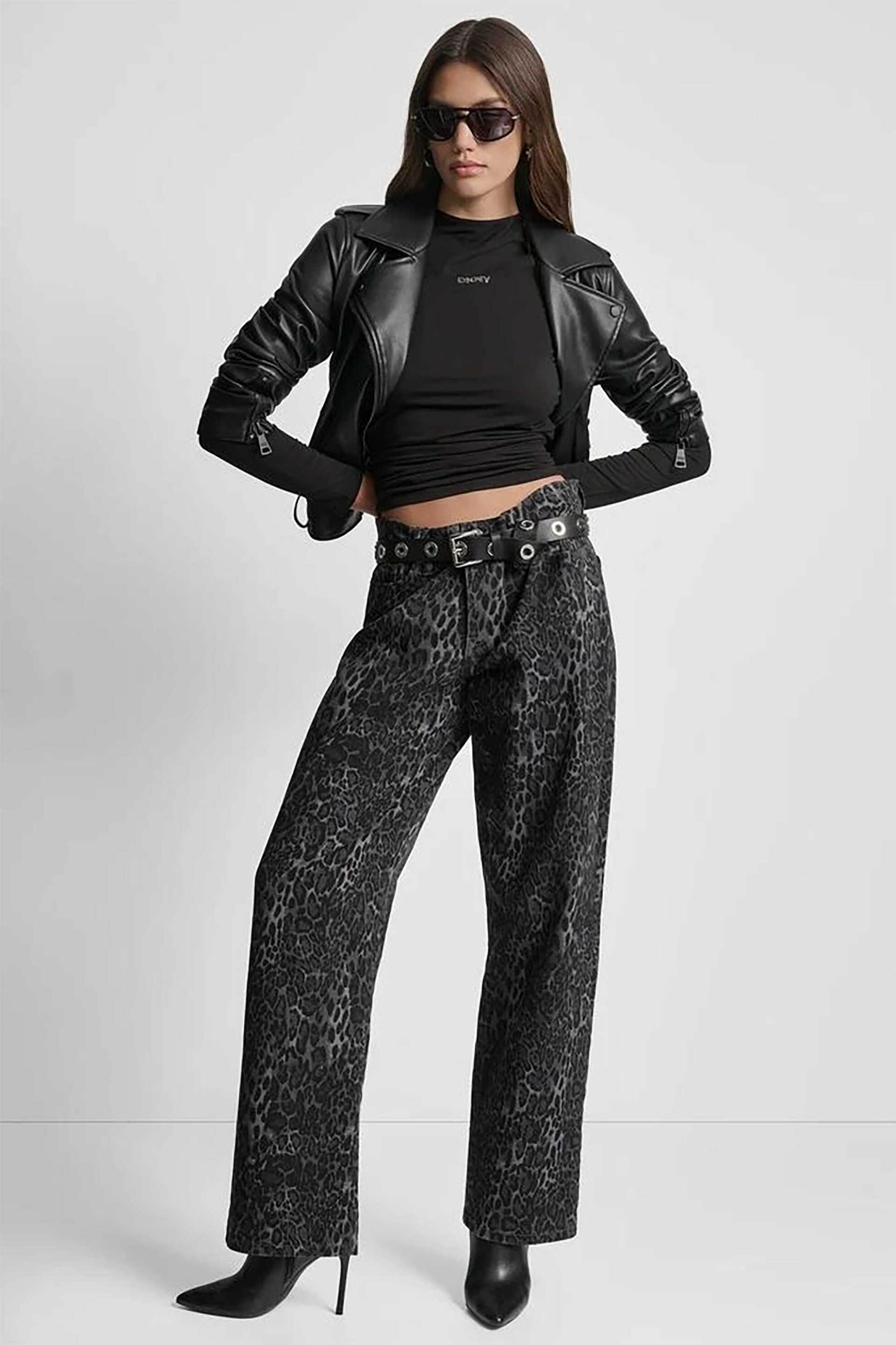 DKNY γυναικείο τζιν παντελόνι πεντάτσεπο με animal print - DJ5G4062 Μαύρο