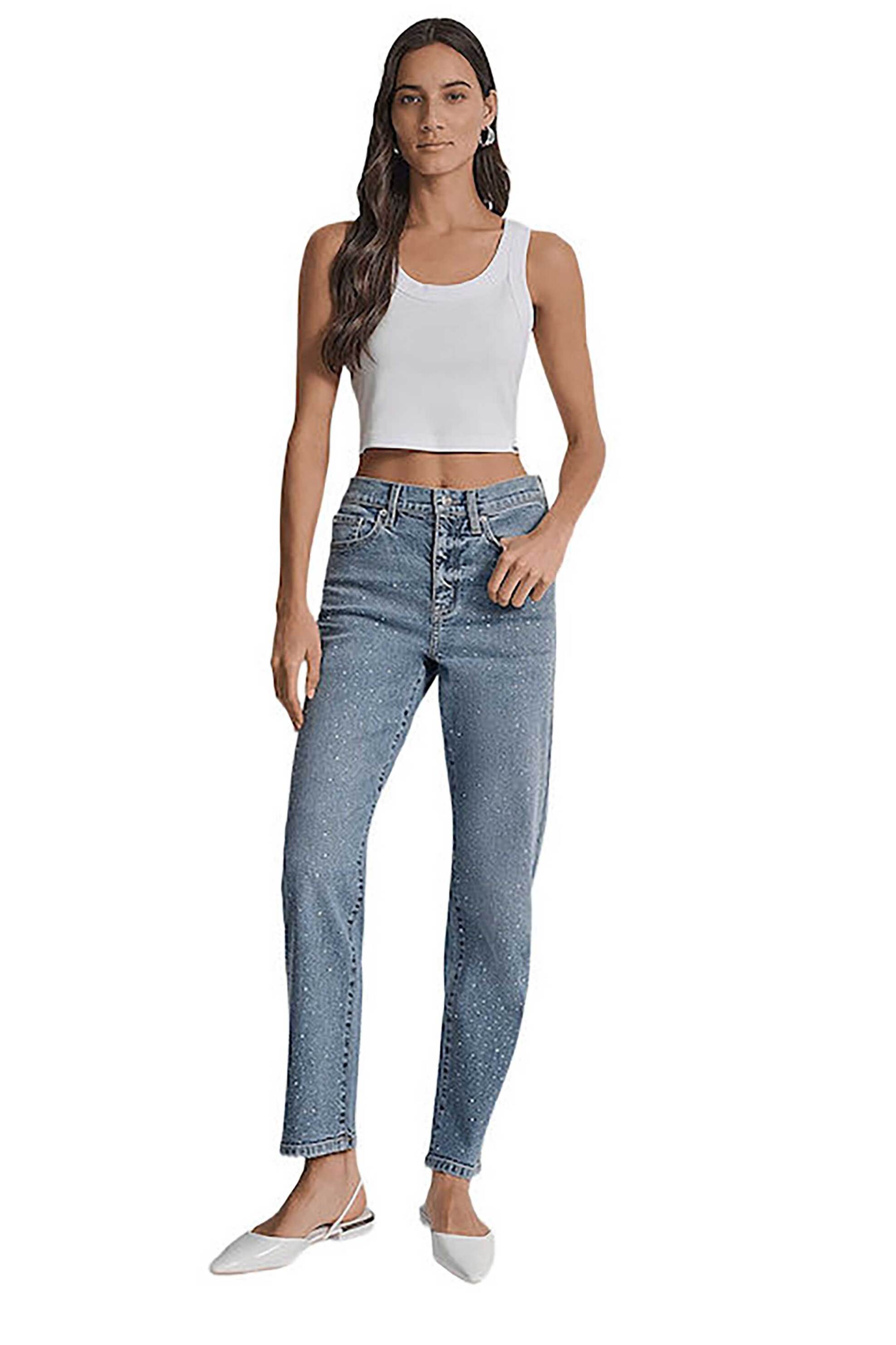 DKNY γυναικείο τζιν παντελόνι πεντάτσεπο με στρας - DJ5B4166 Denim Blue