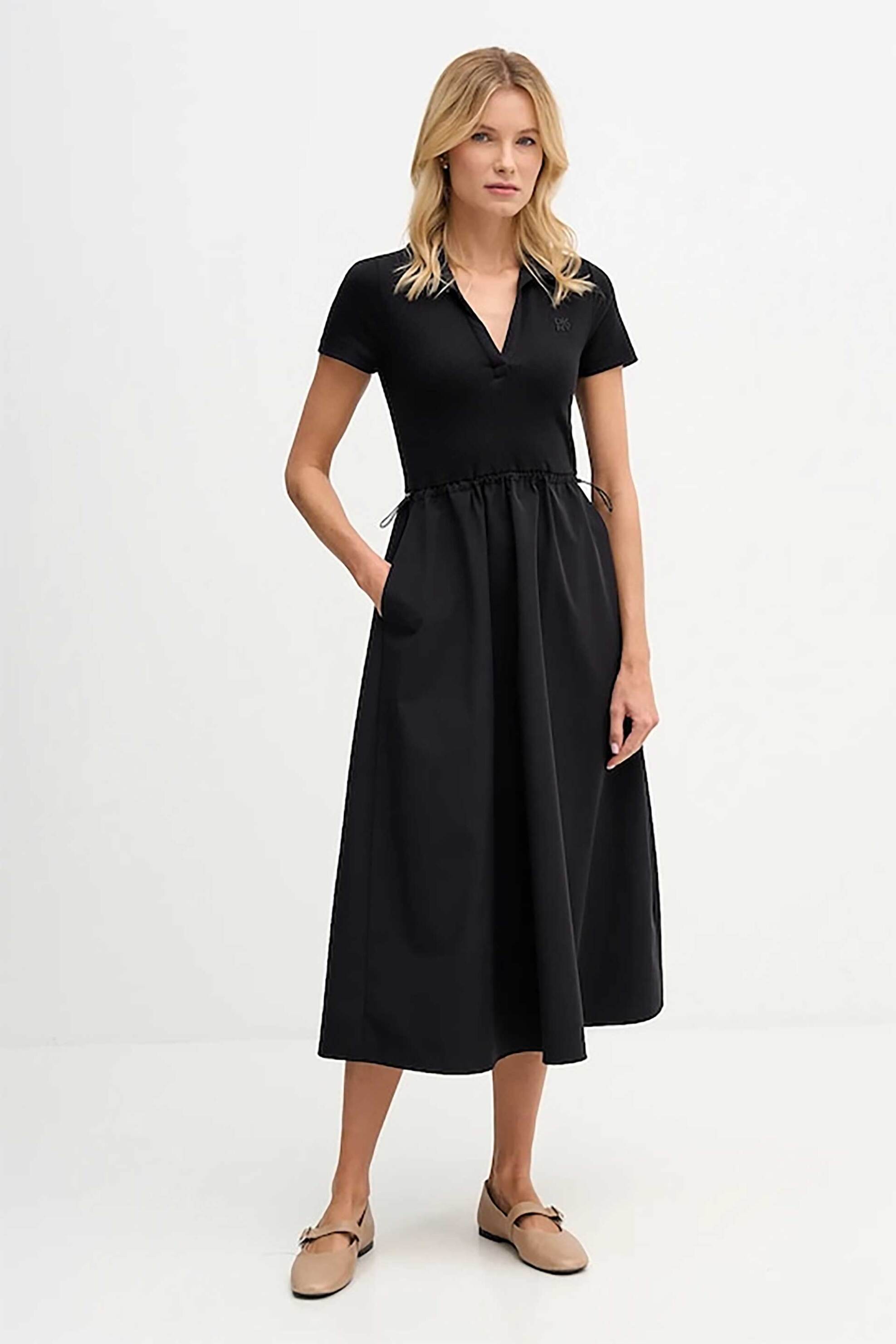 DKNY γυναικείο midi φόρεμα με κεντημένο λογότυπο μονόχρωμο - DJ5D9139 Μαύρο