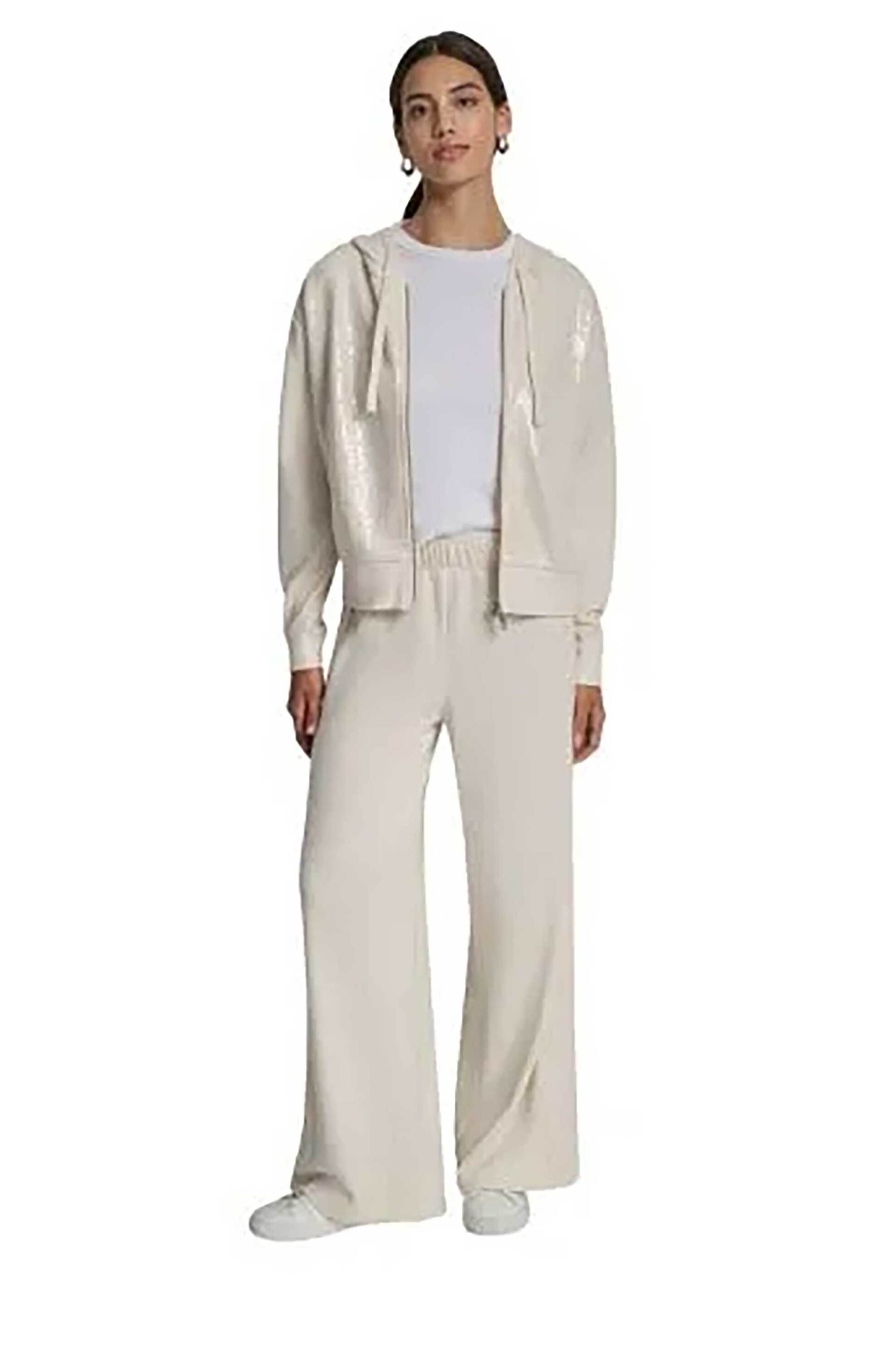 DKNY γυναικεία ζακέτα φούτερ με κουκούλα και παγιέτες - DJ6J6124 Εκρού φωτογραφία