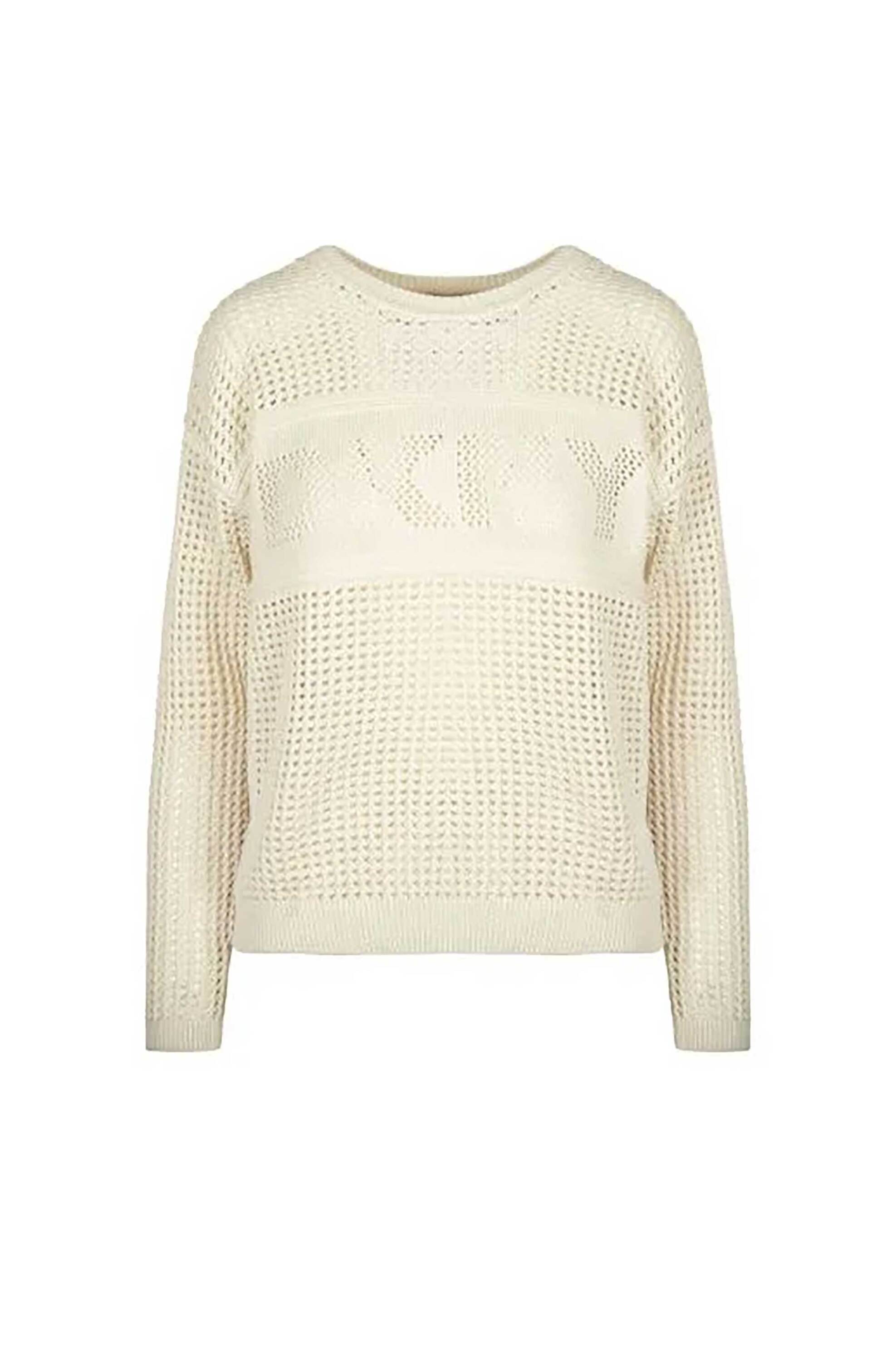 DKNY γυναικείο πουλόβερ με διάτρητο σχέδιο και λογότυπο - DJ6R0962 Εκρού