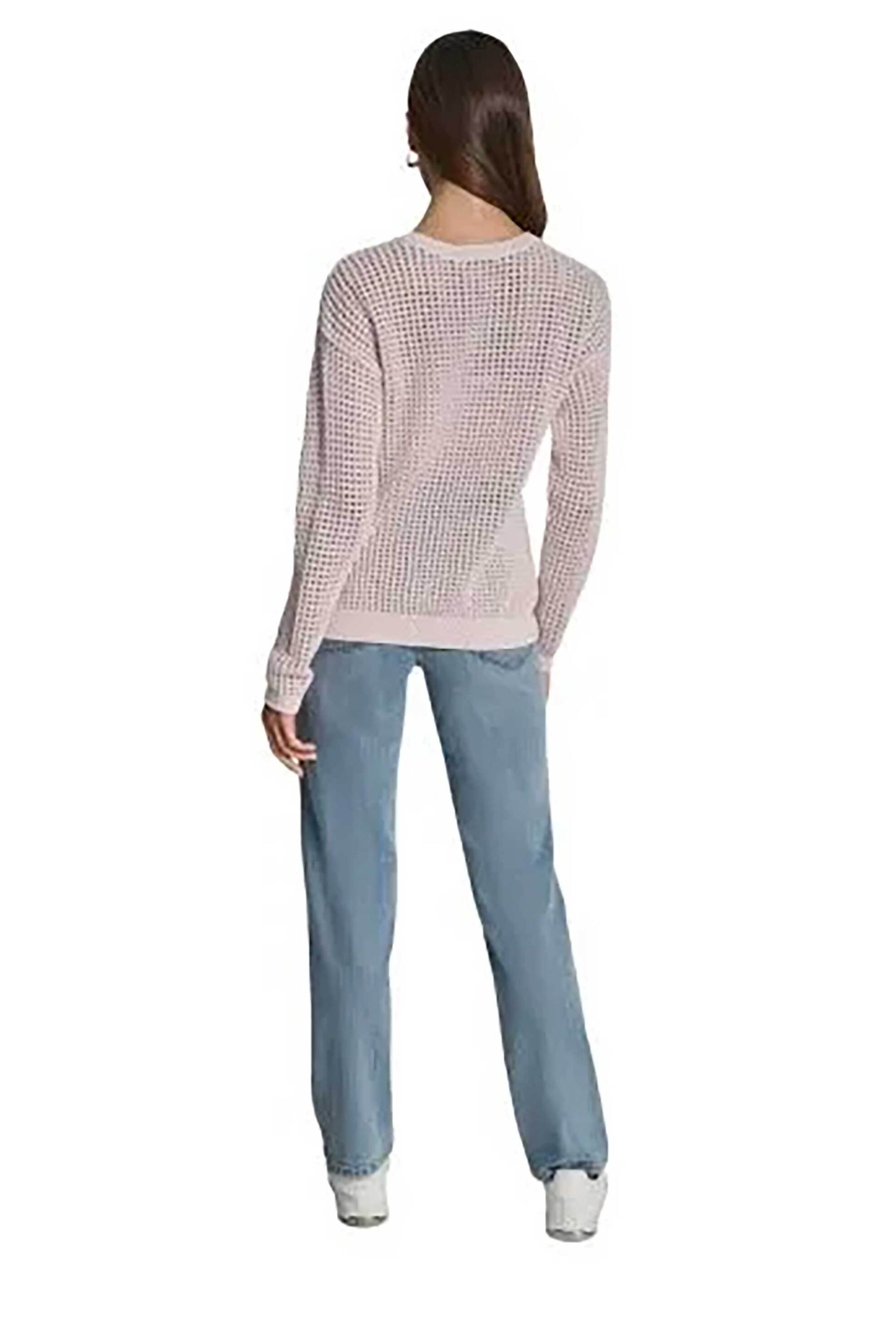 DKNY γυναικείο πουλόβερ με διάτρητο σχέδιο και λογότυπο - DJ6R0962 Μπεζ φωτογραφία