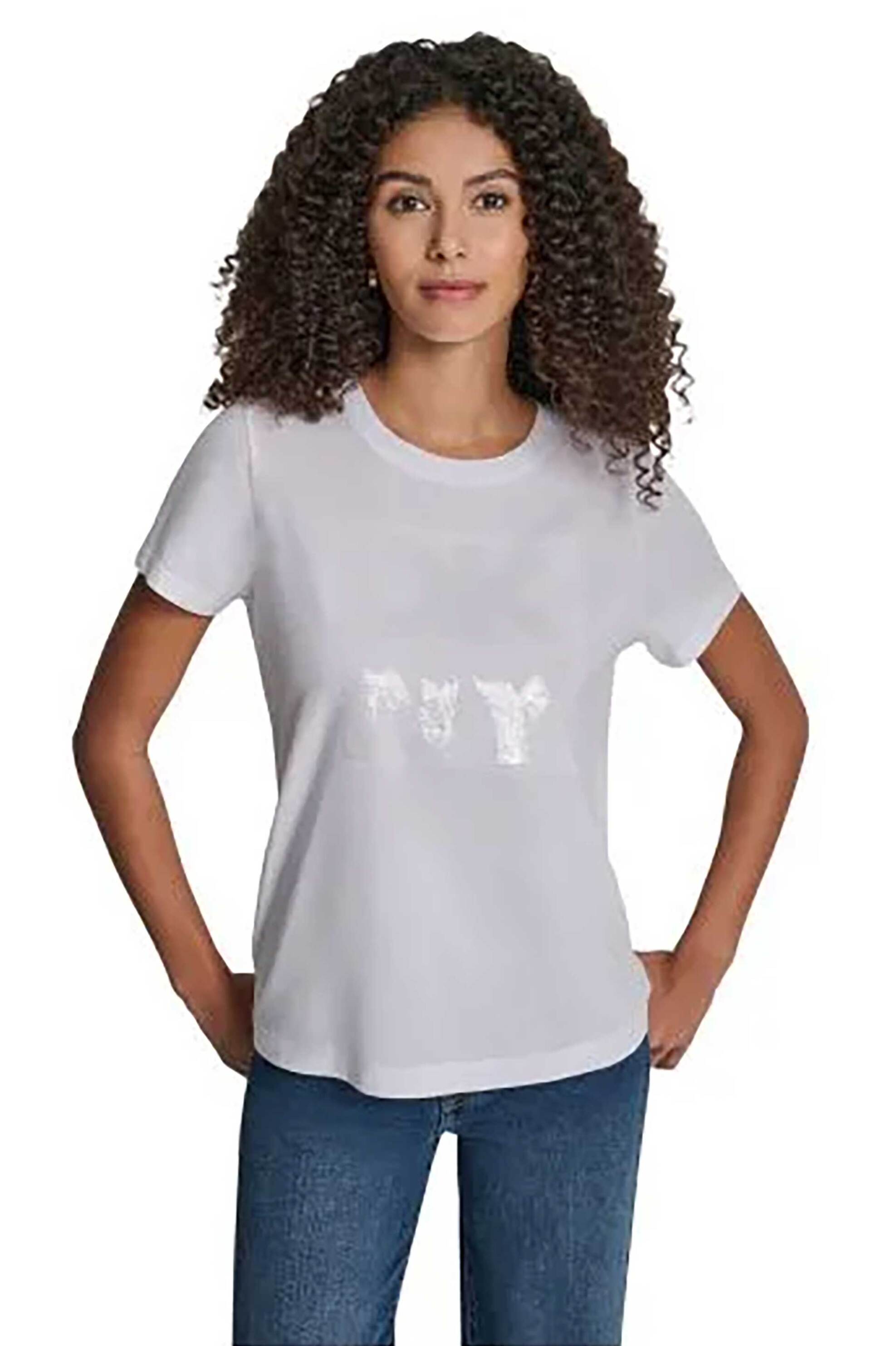 DKNY γυναικείο T-shirt με logo print απο στρας - DJ6T1684 Λευκό