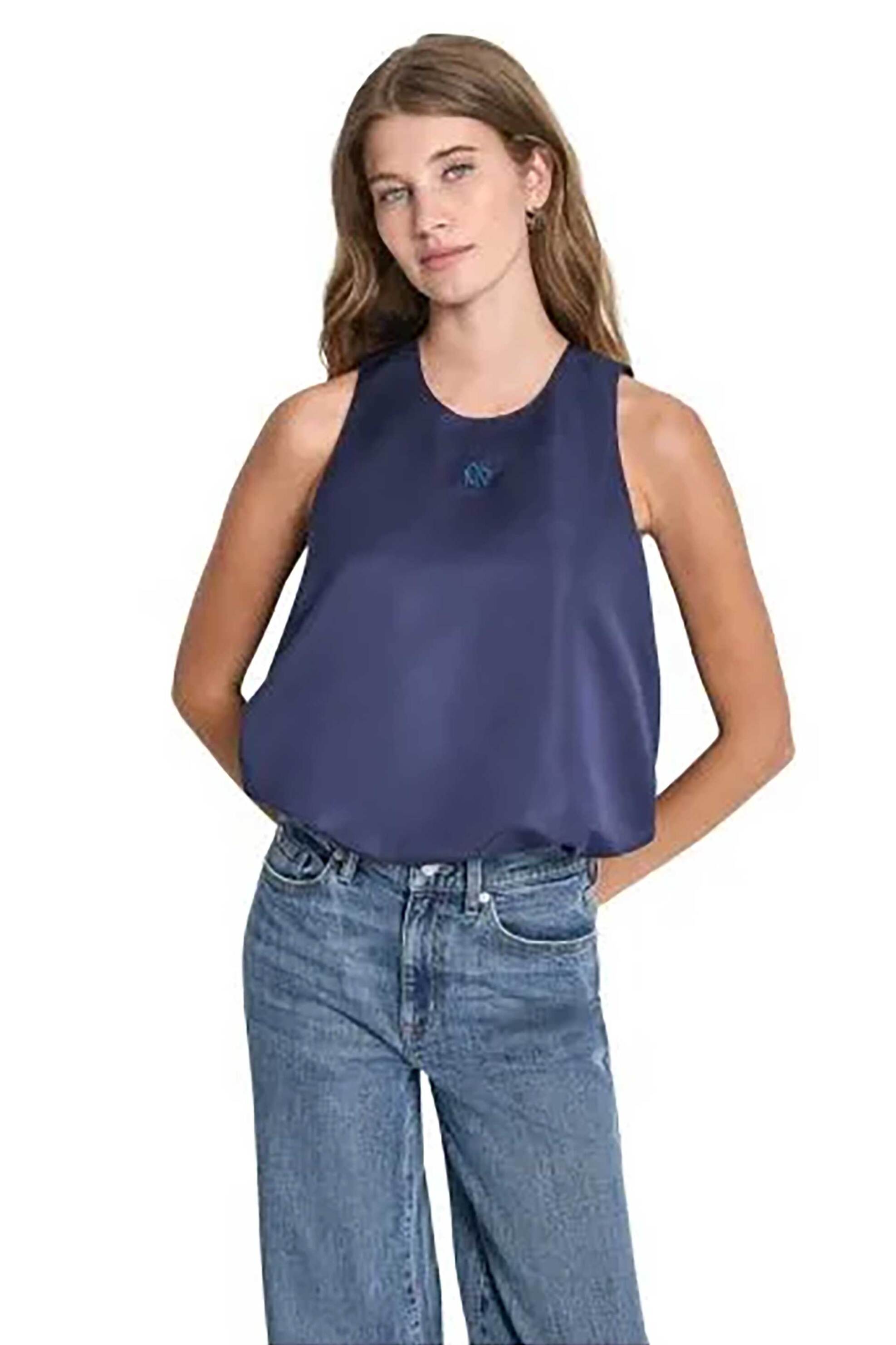 DKNY γυναικεία αμάνικη μπλούζα με κεντημένο λογότυπο - DJ6W2193 Σκούρο Μπλε