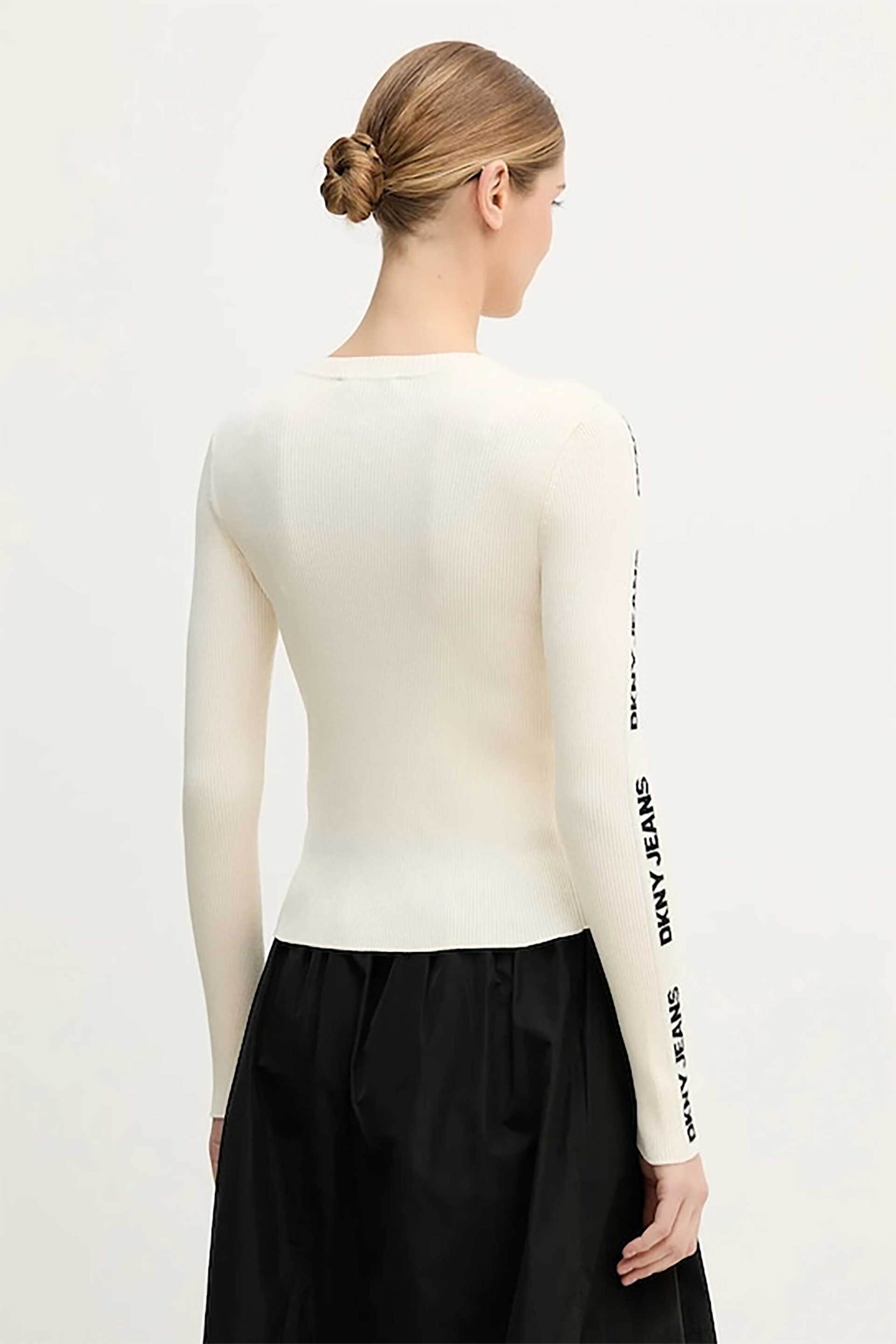 DKNY γυναικείο πουλόβερ με all-over logo print ribbed - DJ6R0104 Εκρού φωτογραφία