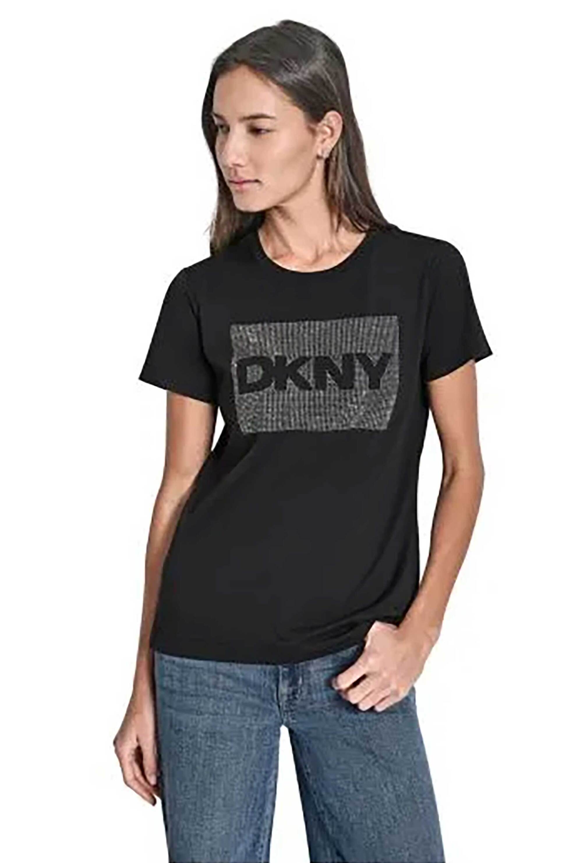 DKNY γυναικείο T-shirt με logo print απο στρας - DJ6T1701 Μαύρο