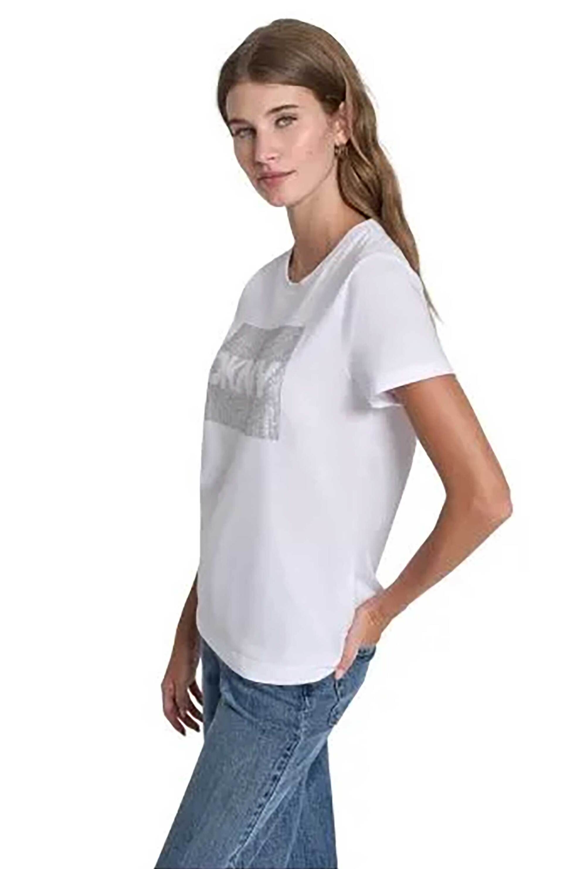 DKNY DKNY γυναικείο T-shirt με logo print απο στρας - DJ6T1701 Λευκό - 2