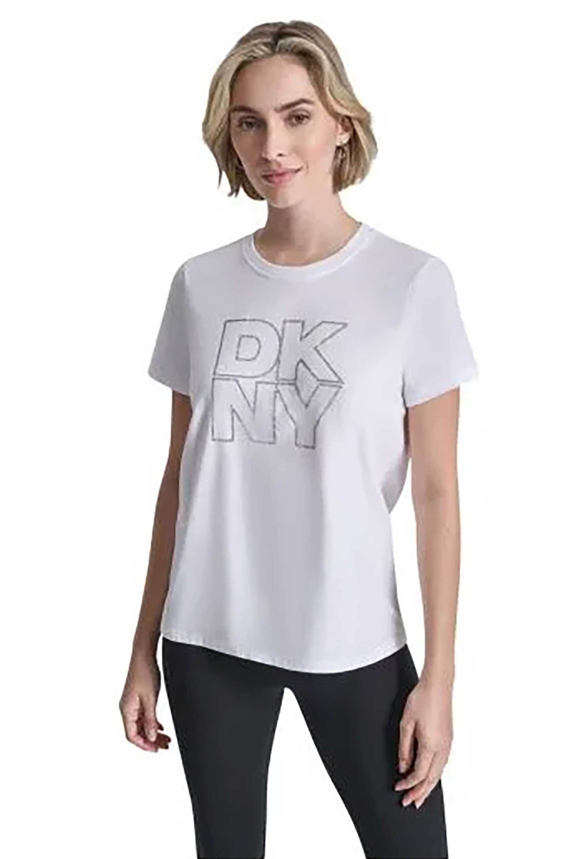 DKNY γυναικείο T-shirt με logo print απο στρας - DP6T1533 Λευκό